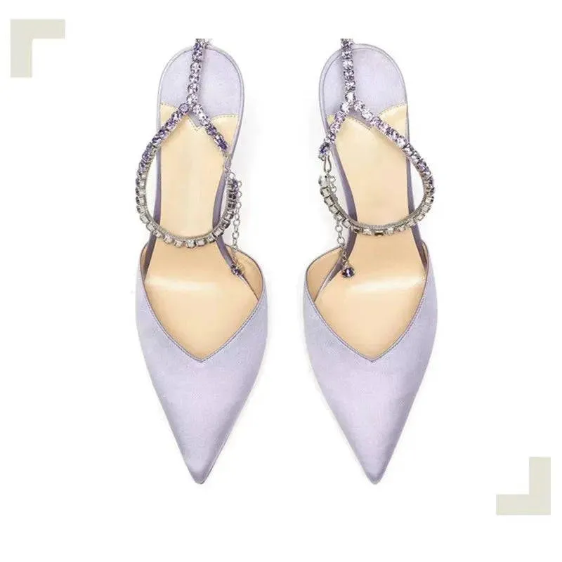 Elegant Rhinestone Chain High Heel Pumps for Summer Events