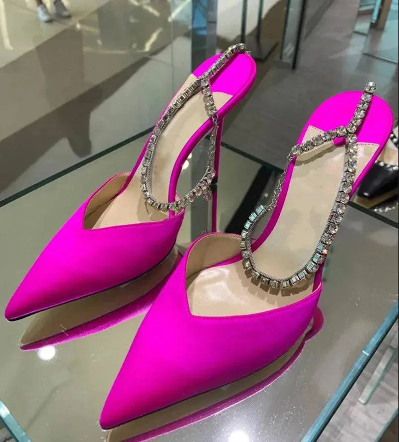 Elegant Rhinestone Chain High Heel Pumps for Summer Events