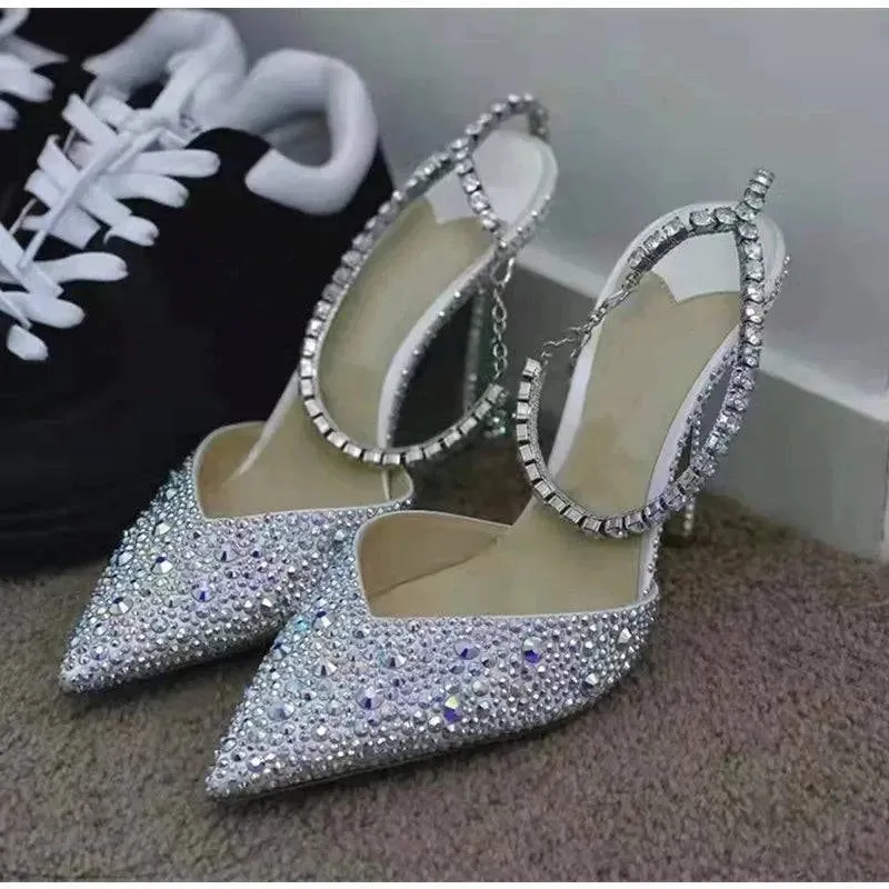 Elegant Rhinestone Chain High Heel Pumps for Summer Events