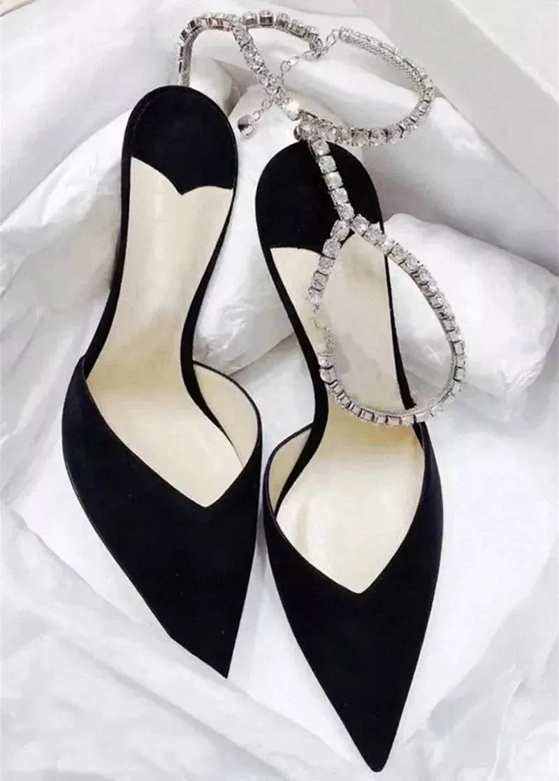 Elegant Rhinestone Chain High Heel Pumps for Summer Events