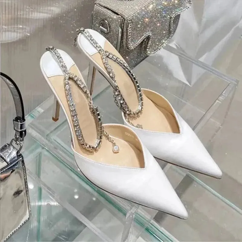 Elegant Rhinestone Chain High Heel Pumps for Summer Events
