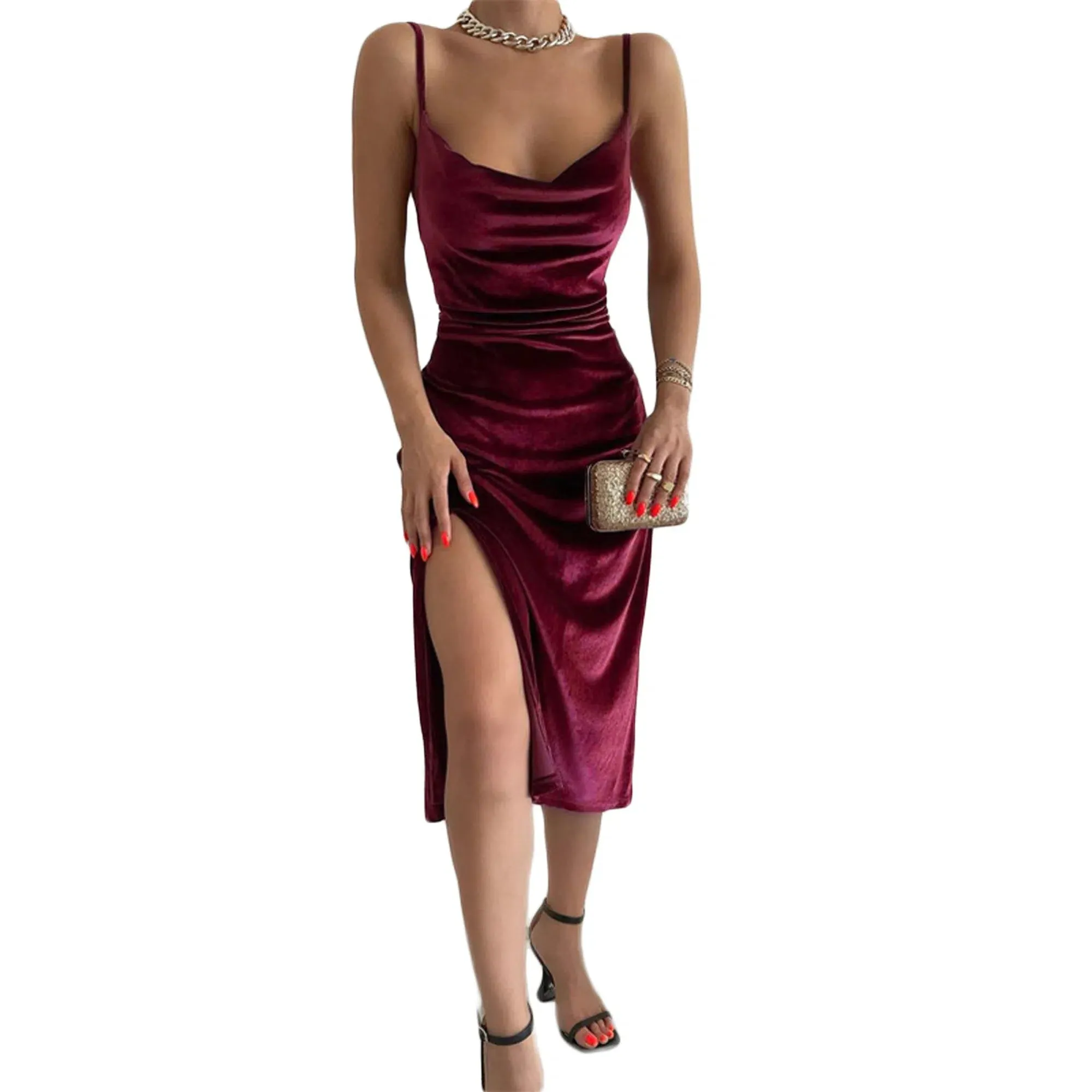 Elegant Velvet Spaghetti Straps Bodycon Dress for Parties