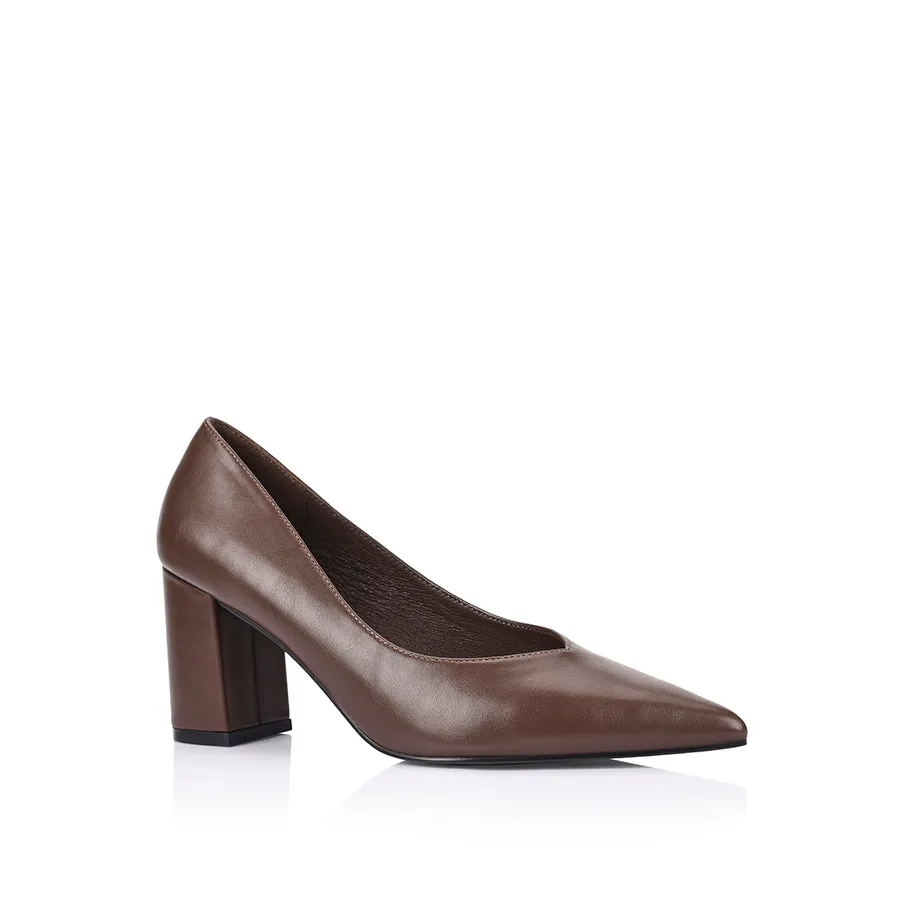 Elliot Block Heel Pumps - Chocolate Brown