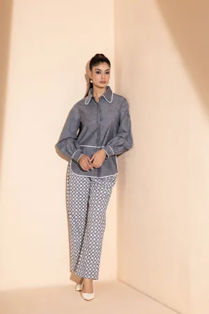 Embroidered Grey Denim Coord Set
