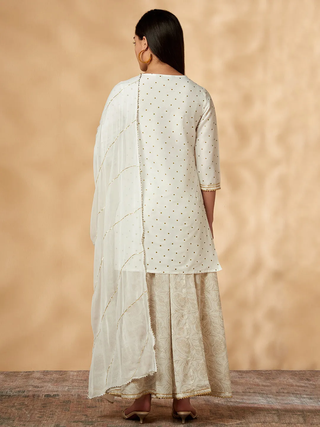 Embroidered Off-White Kurta Set