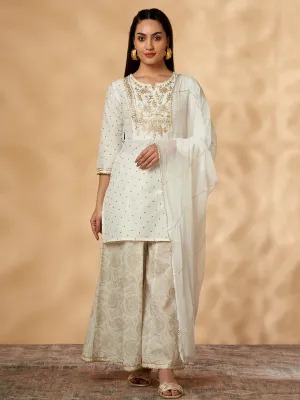 Embroidered Off-White Kurta Set