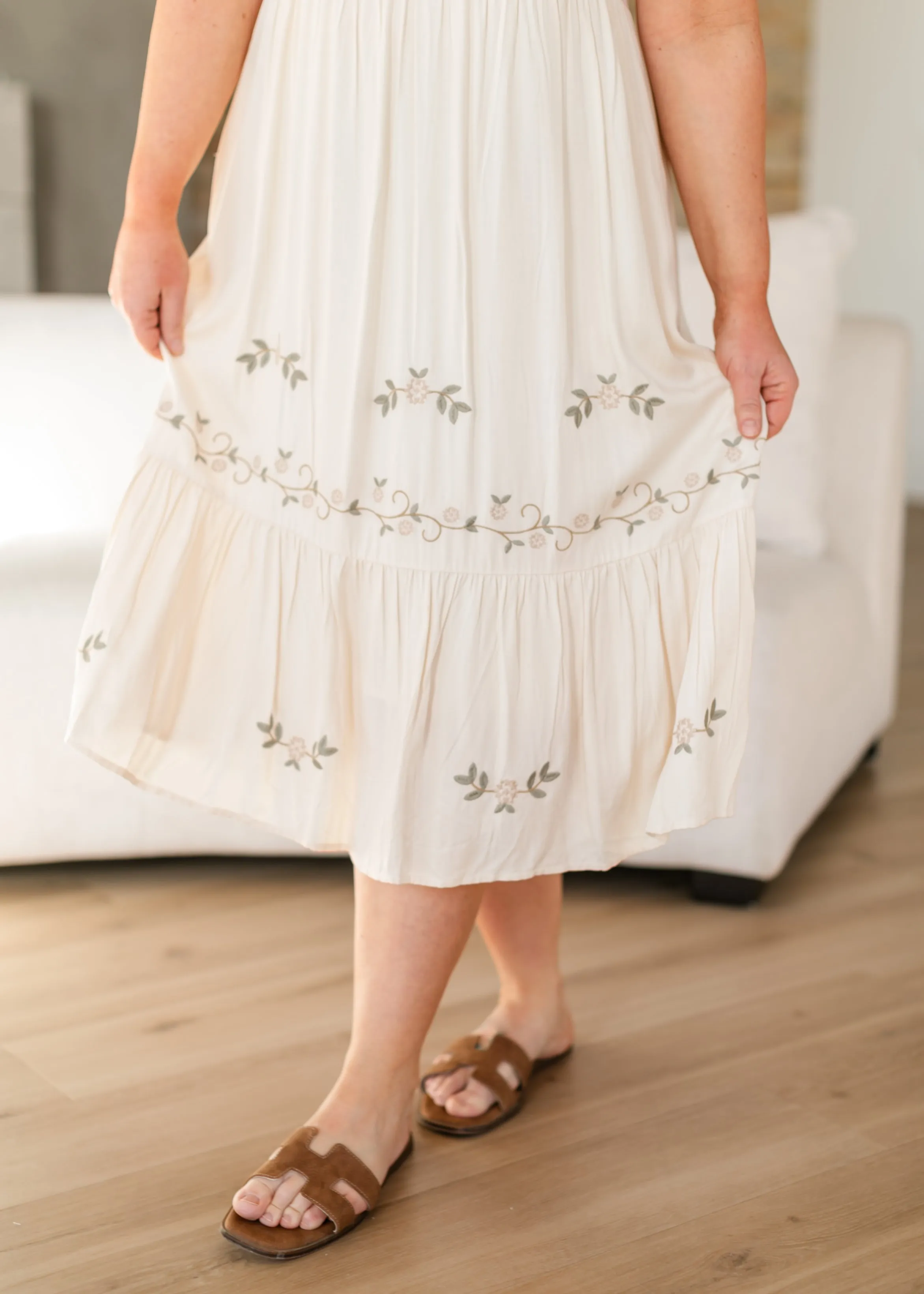 Embroidered V-neck Tiered Midi Dress