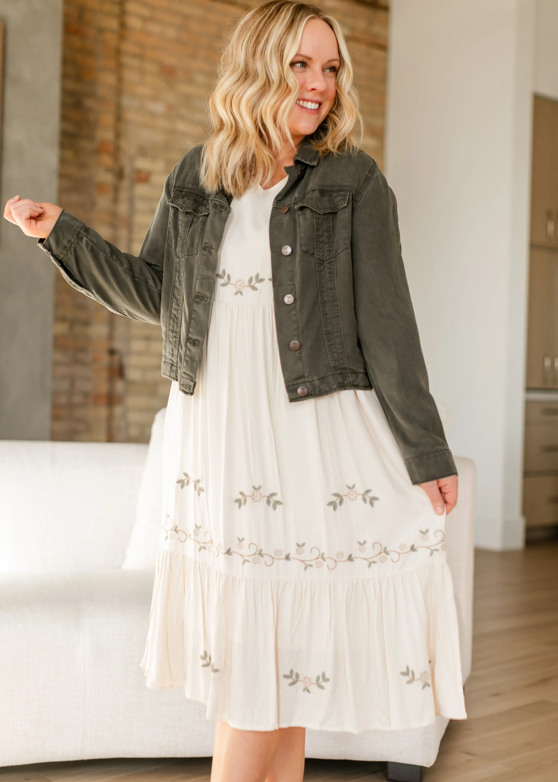 Embroidered V-neck Tiered Midi Dress