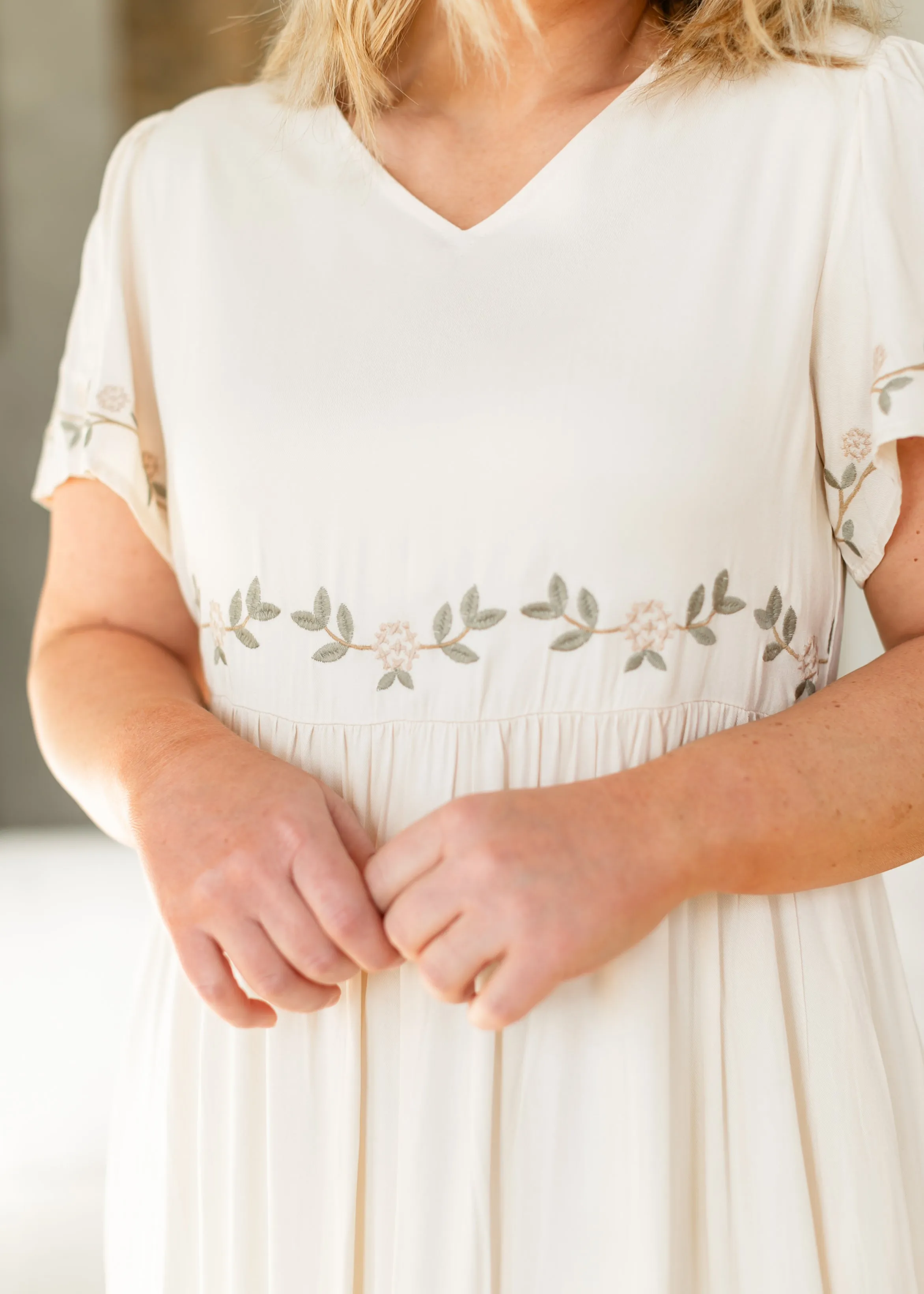 Embroidered V-neck Tiered Midi Dress