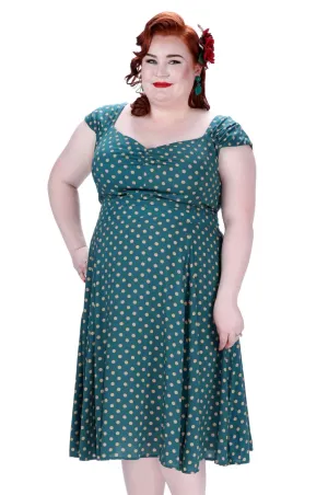 Emerald Green & Beige Polka Dot Sweet Heart Dress