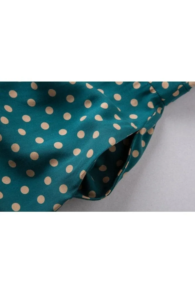 Emerald Green & Beige Polka Dot Sweet Heart Dress