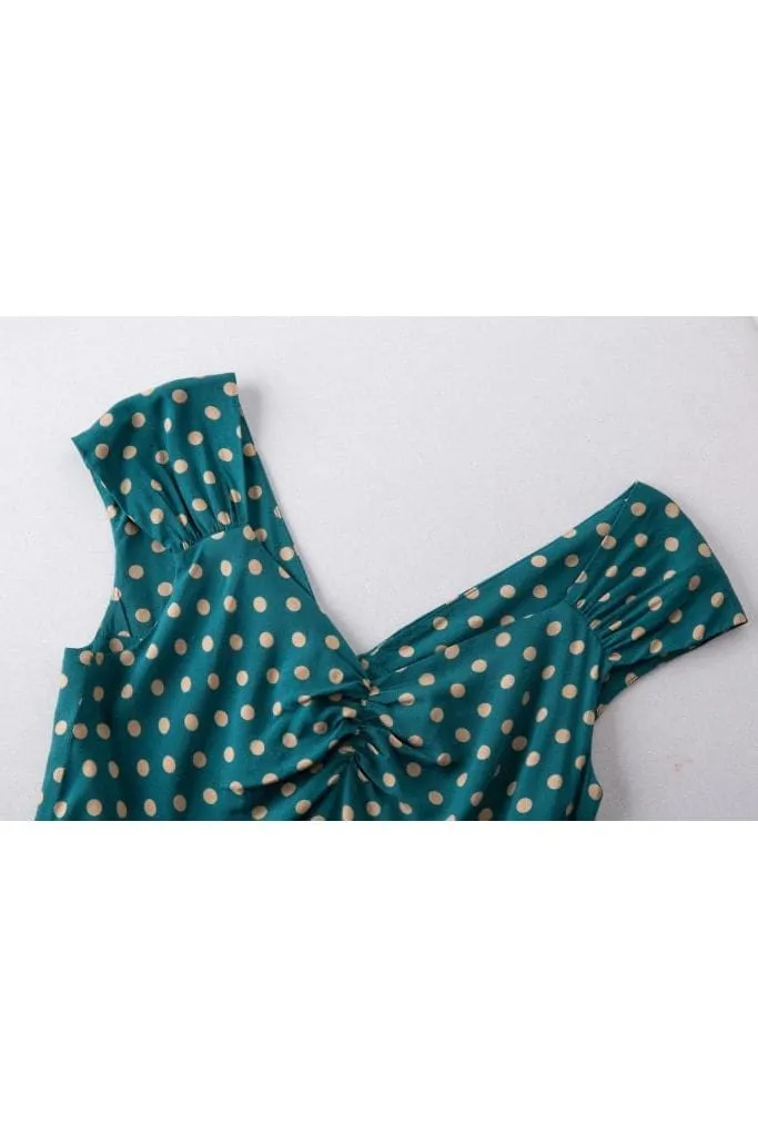 Emerald Green & Beige Polka Dot Sweet Heart Dress