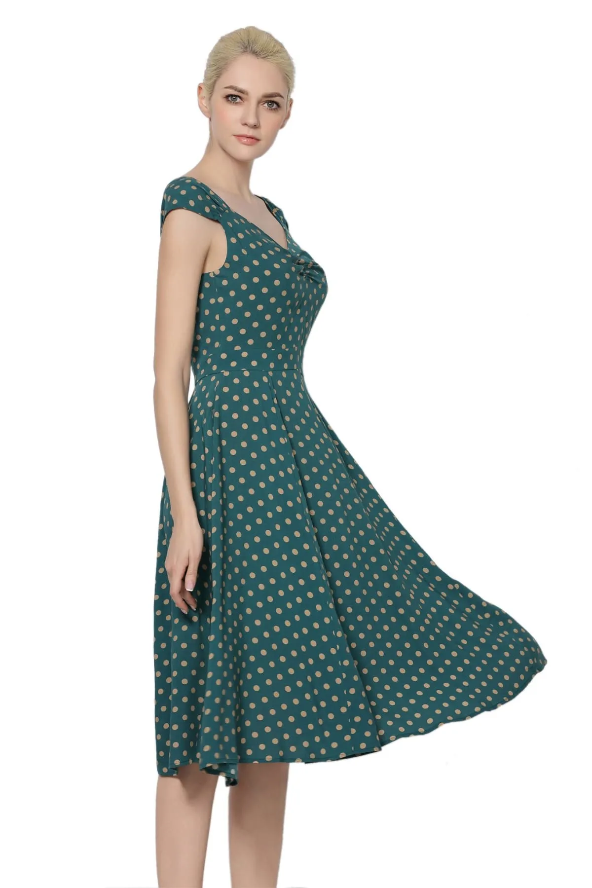 Emerald Green & Beige Polka Dot Sweet Heart Dress