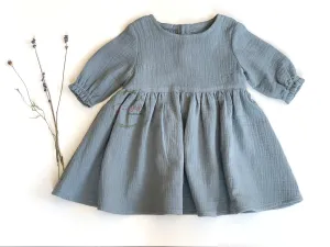 Emma Muslin Dress, dusty- blue