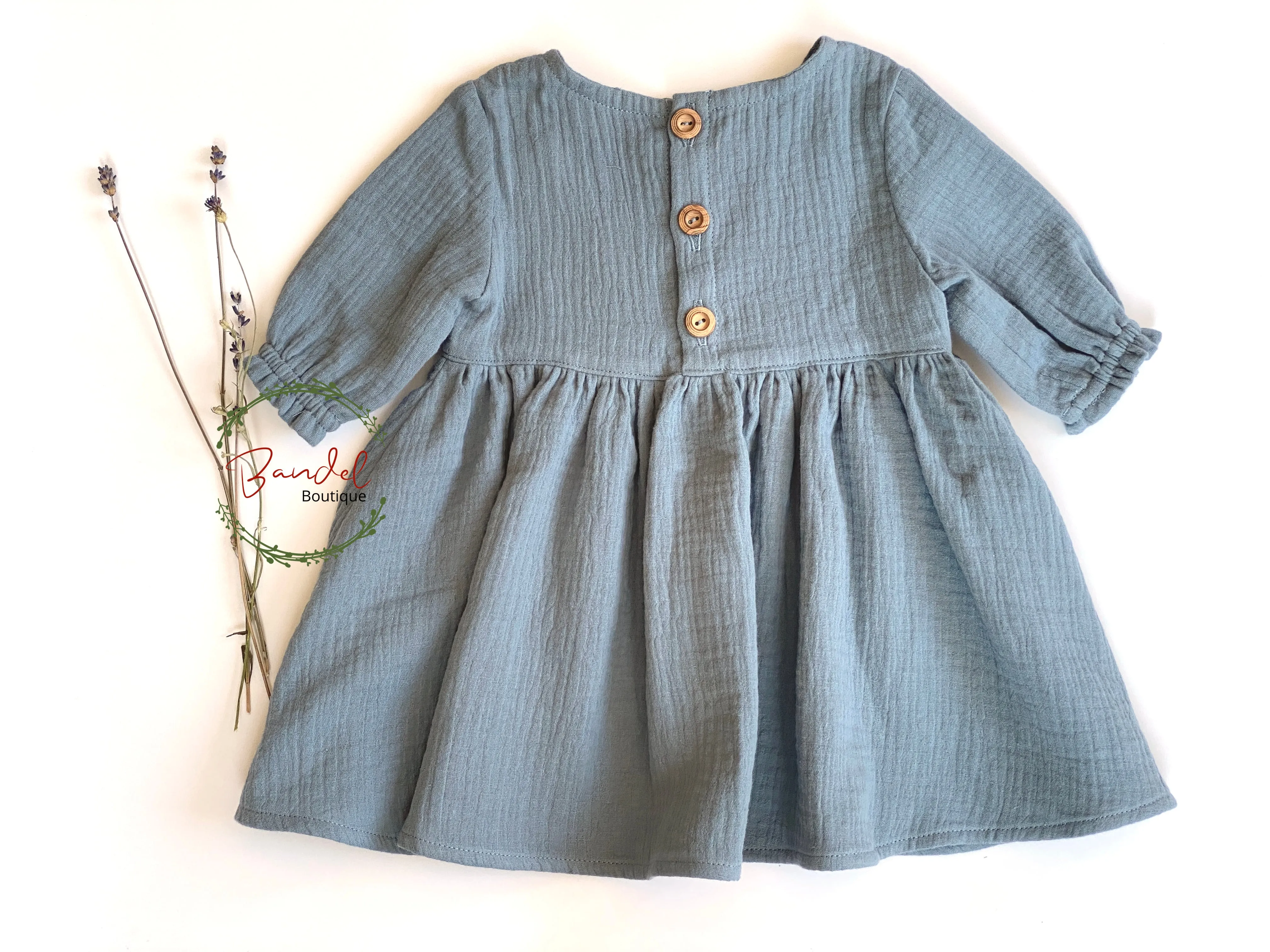 Emma Muslin Dress, dusty- blue
