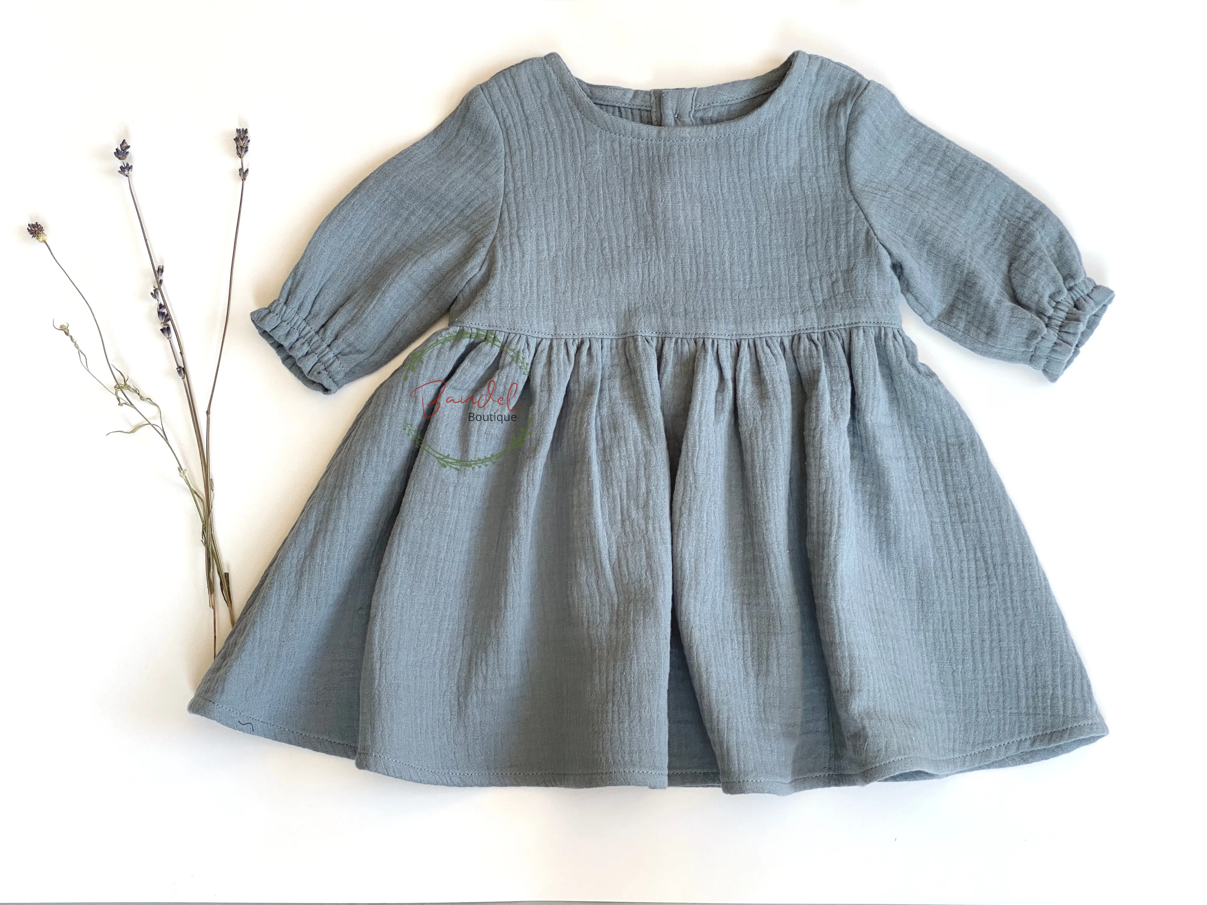 Emma Muslin Dress, dusty- blue