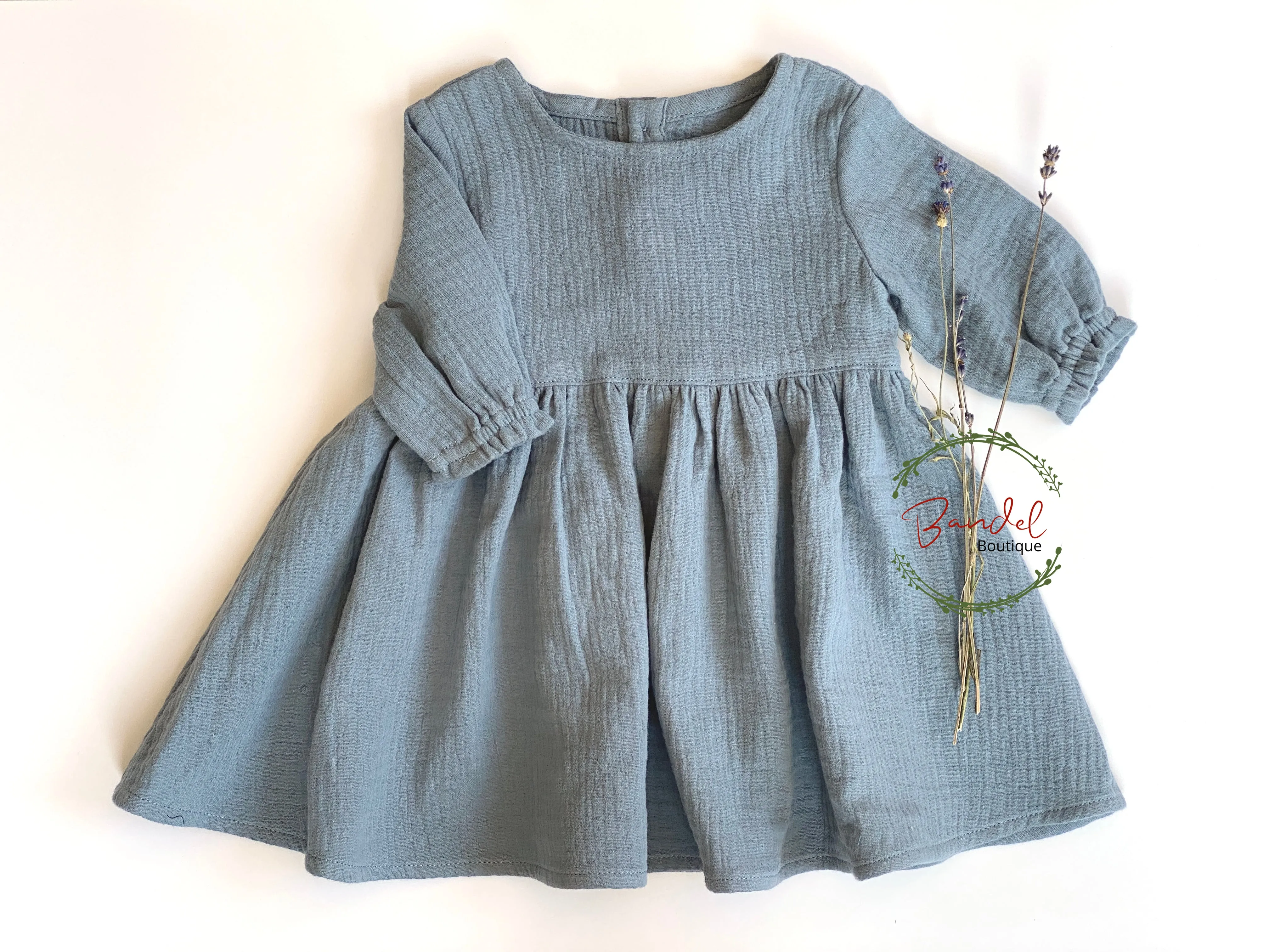 Emma Muslin Dress, dusty- blue
