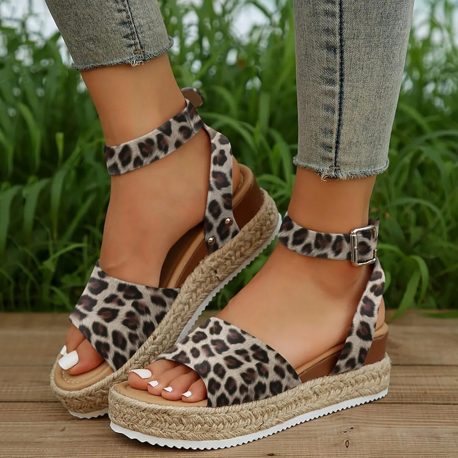 Espadrilles Flatform Wedge Sandal for Women Dressy,Casual Open Toe Buckle Ankle Strap Comfortable Arch Support Platform Wedge Sandals Summer Beach Shoes