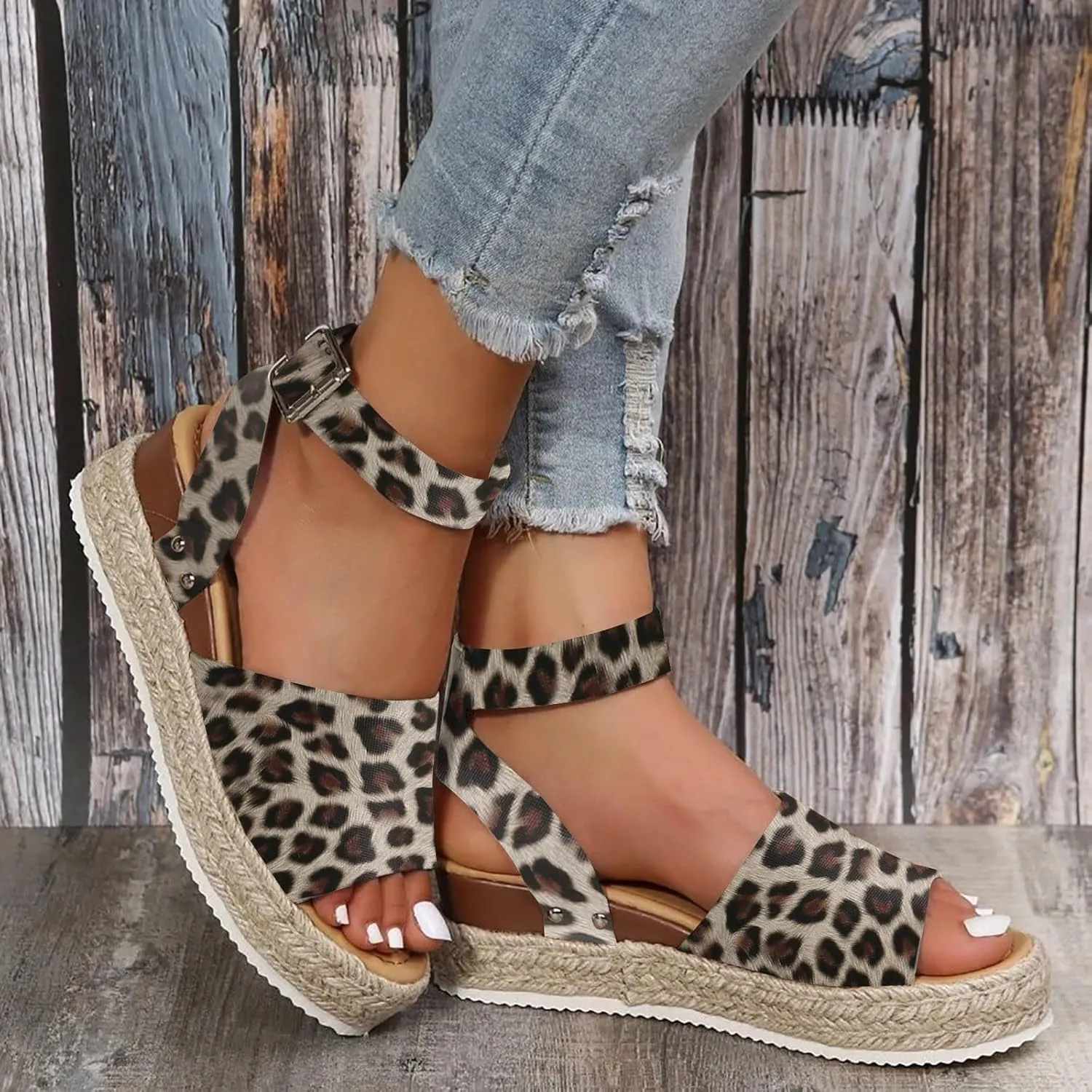 Espadrilles Flatform Wedge Sandal for Women Dressy,Casual Open Toe Buckle Ankle Strap Comfortable Arch Support Platform Wedge Sandals Summer Beach Shoes