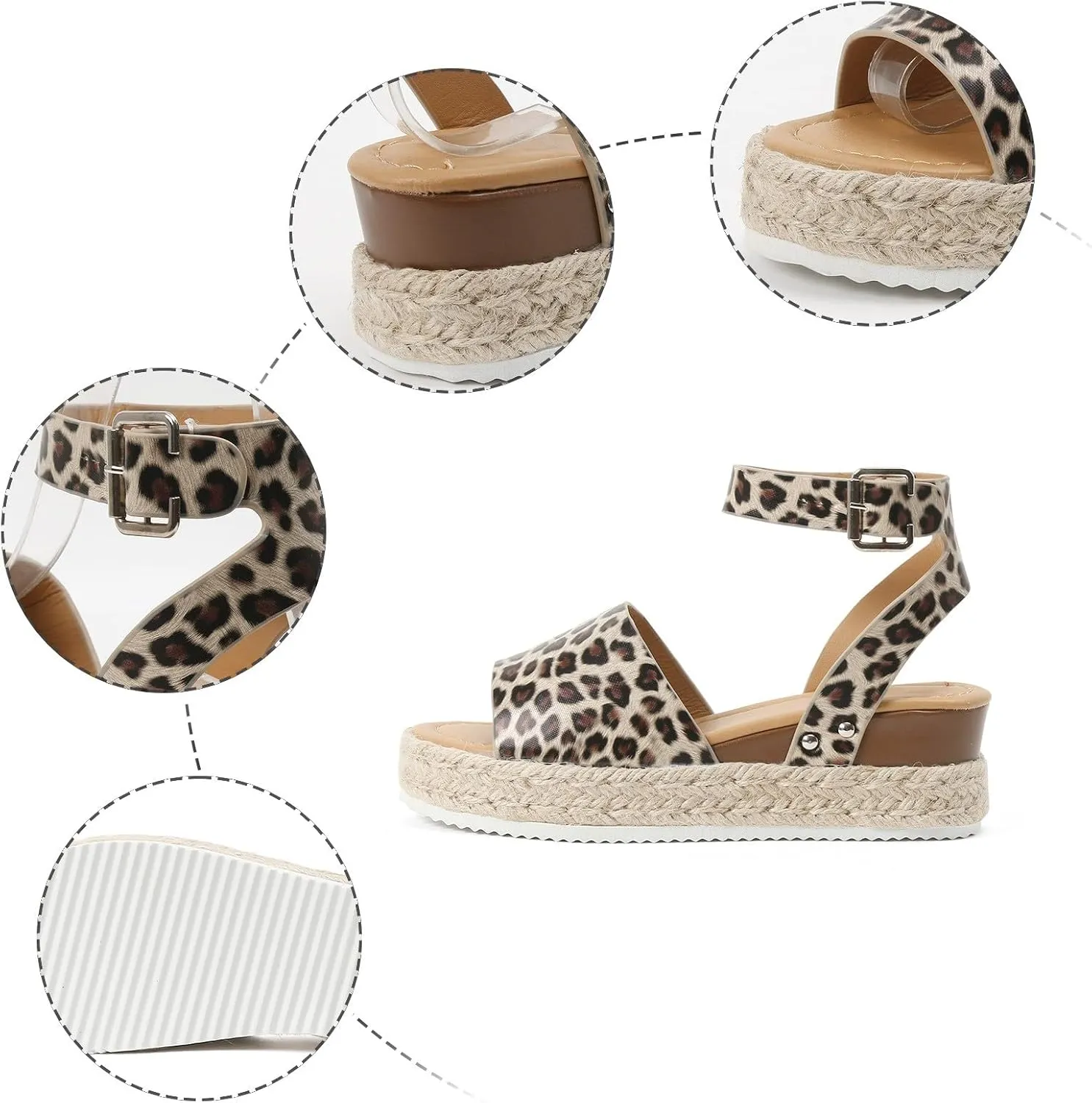 Espadrilles Flatform Wedge Sandal for Women Dressy,Casual Open Toe Buckle Ankle Strap Comfortable Arch Support Platform Wedge Sandals Summer Beach Shoes