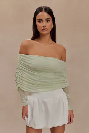 Everly Sheer Mesh Off Shoulder Top - Pastel Green