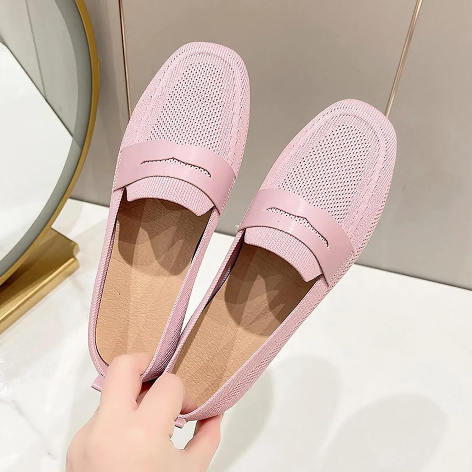Fashion Spring And Summer Women Casual Shoes Solid Color Flat Bottom Round Toe Flying Woven Mesh Breathable High