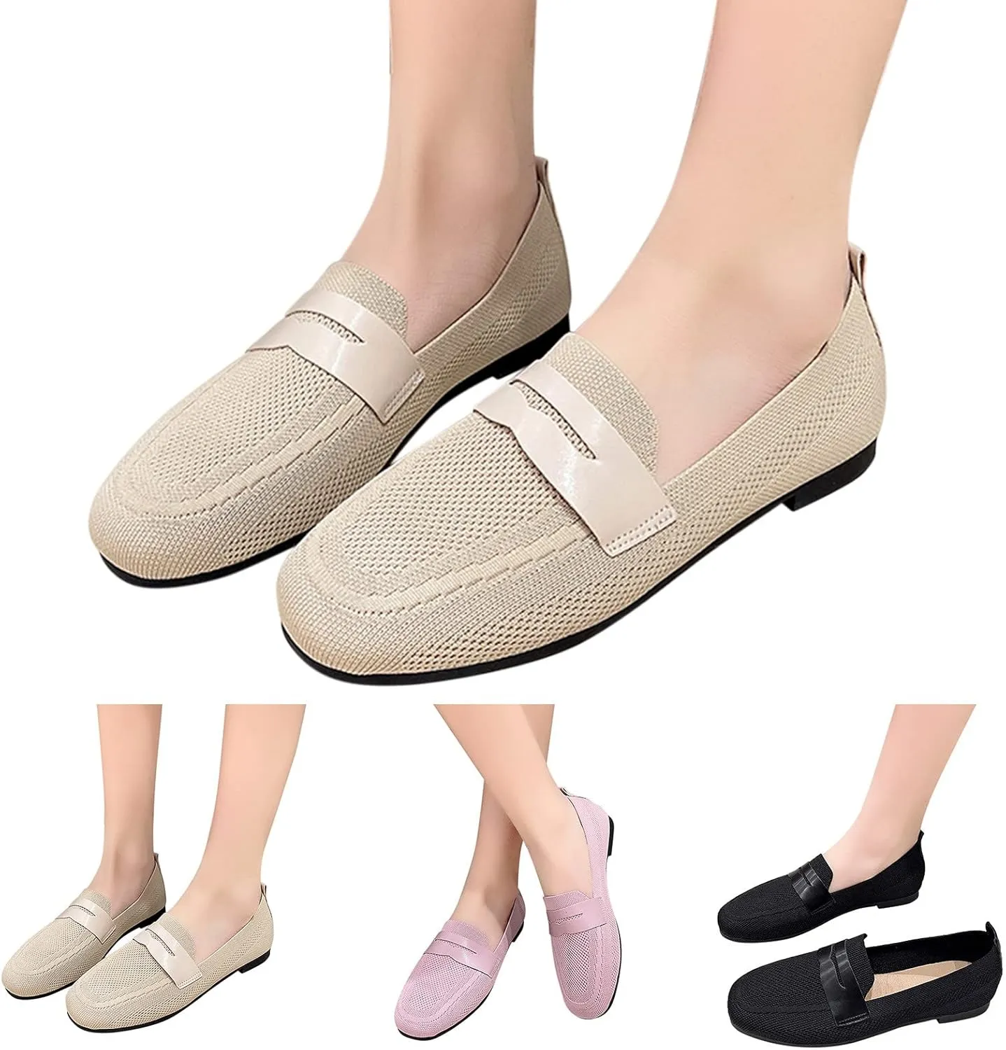 Fashion Spring And Summer Women Casual Shoes Solid Color Flat Bottom Round Toe Flying Woven Mesh Breathable High
