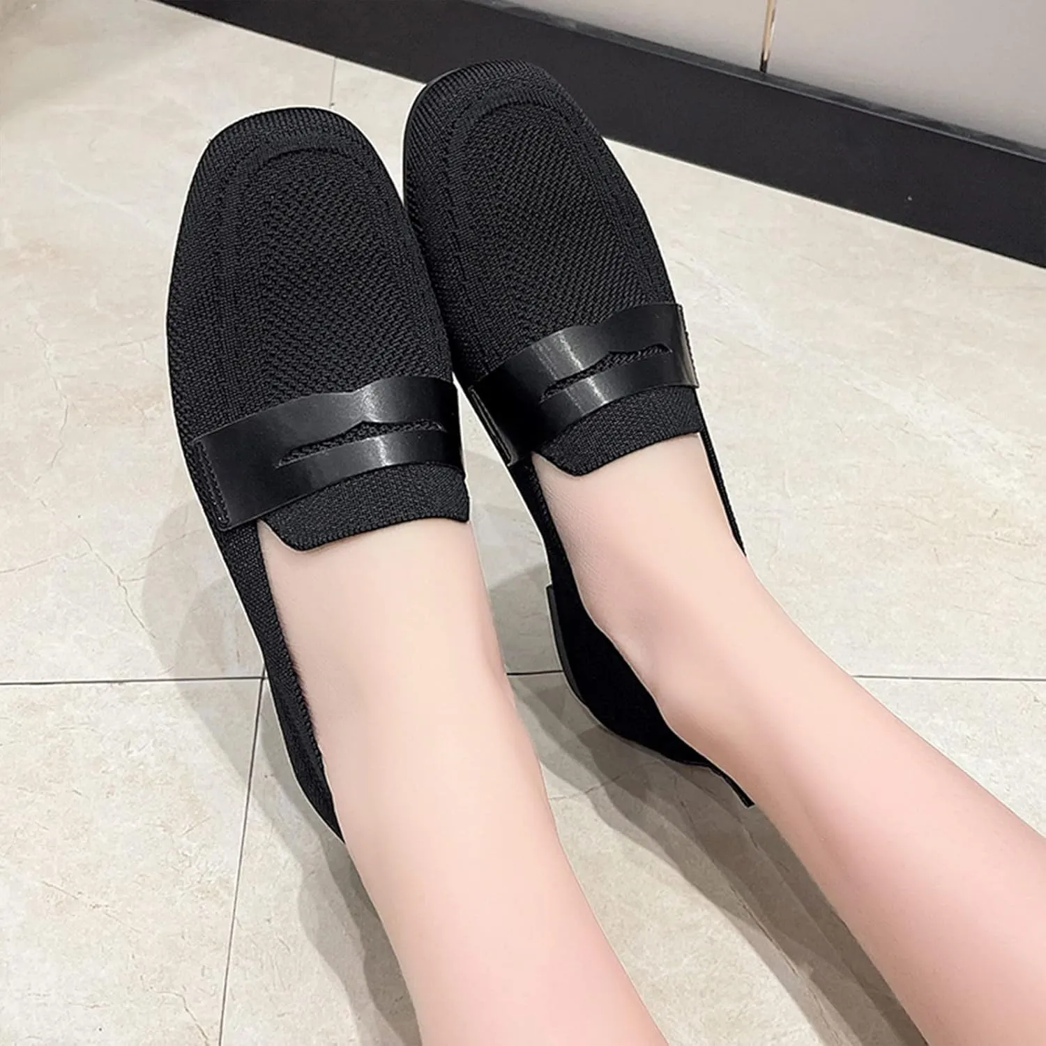 Fashion Spring And Summer Women Casual Shoes Solid Color Flat Bottom Round Toe Flying Woven Mesh Breathable High
