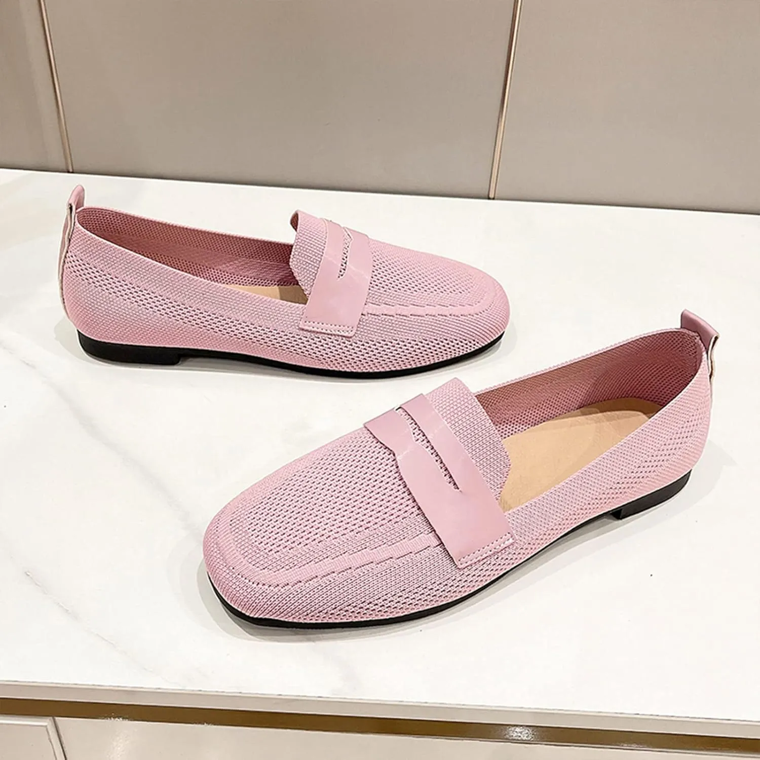 Fashion Spring And Summer Women Casual Shoes Solid Color Flat Bottom Round Toe Flying Woven Mesh Breathable High