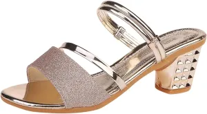 Fashion Summer Women Sandals Shiny Rhinestone Strap Middle Heel Chunky Heel Open Toe Sandals Sketches Women