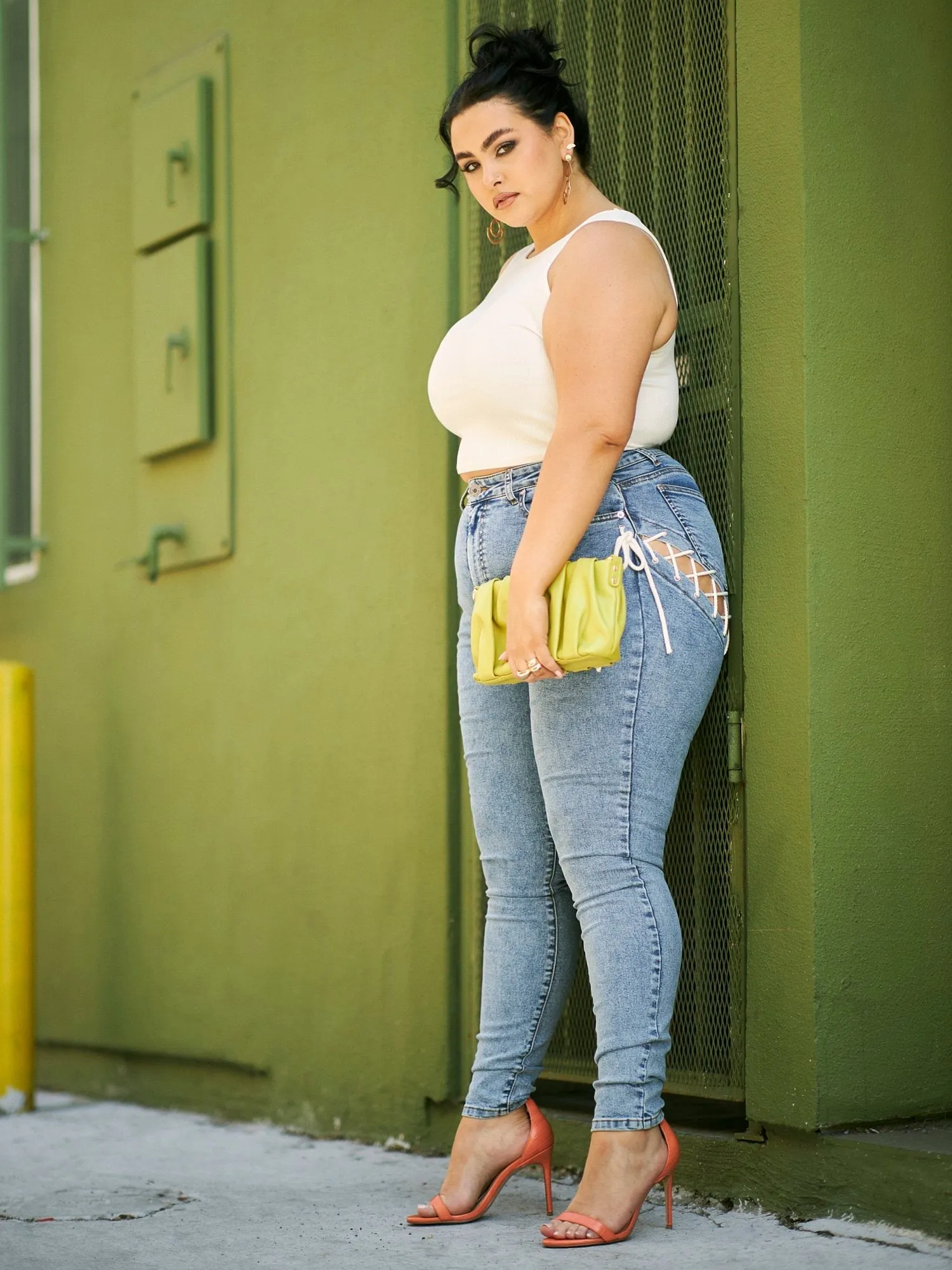 Fashion To Figure - High Rise Lace-Up Detail Skinny Jeans