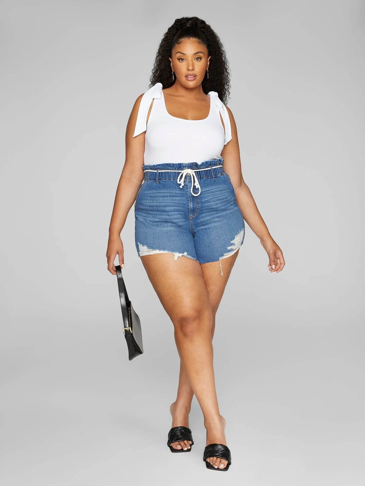 Fashion To Figure - High Rise Tie Waist Denim Shorts