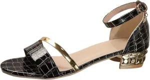 Fashionable And Versatile Thick Heel Single Strap Pattern Women's Shoes Low Heel Casual Heels Sandals for Women Leather