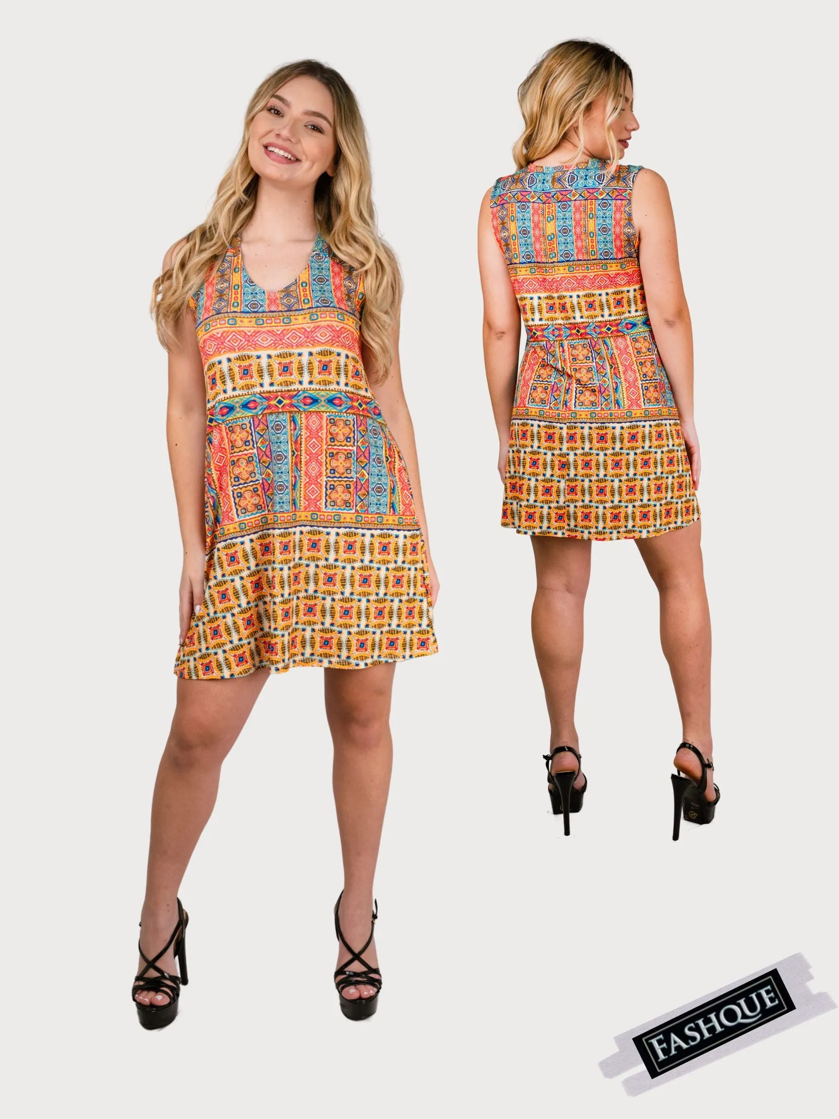 FASHQUE - Cutout Shoulder Strap V Neck Midi Dress for Women - D2026