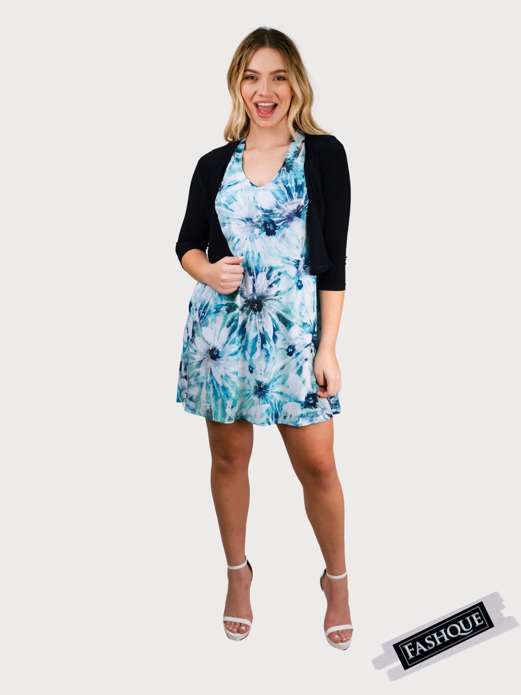 FASHQUE - Cutout Shoulder Strap V Neck Midi Dress for Women - D2026