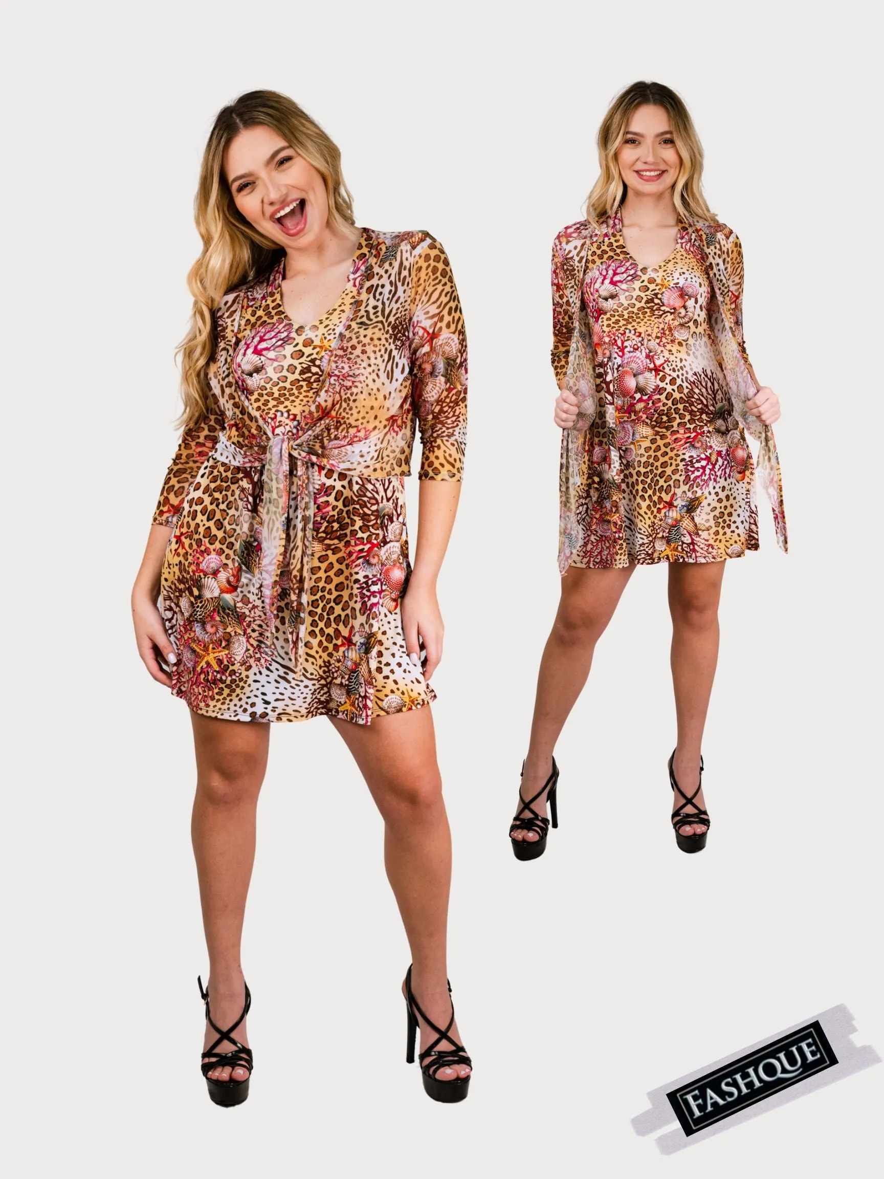 FASHQUE - Cutout Shoulder Strap V Neck Midi Dress for Women - D2026