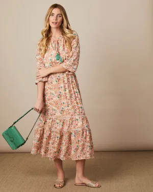 Fee G Edwina Long Multicolour Print Tiered Dress With Tassel Detail