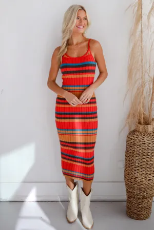 FINAL SALE - Adorable Intentions Taupe Striped Knit Midi Dress