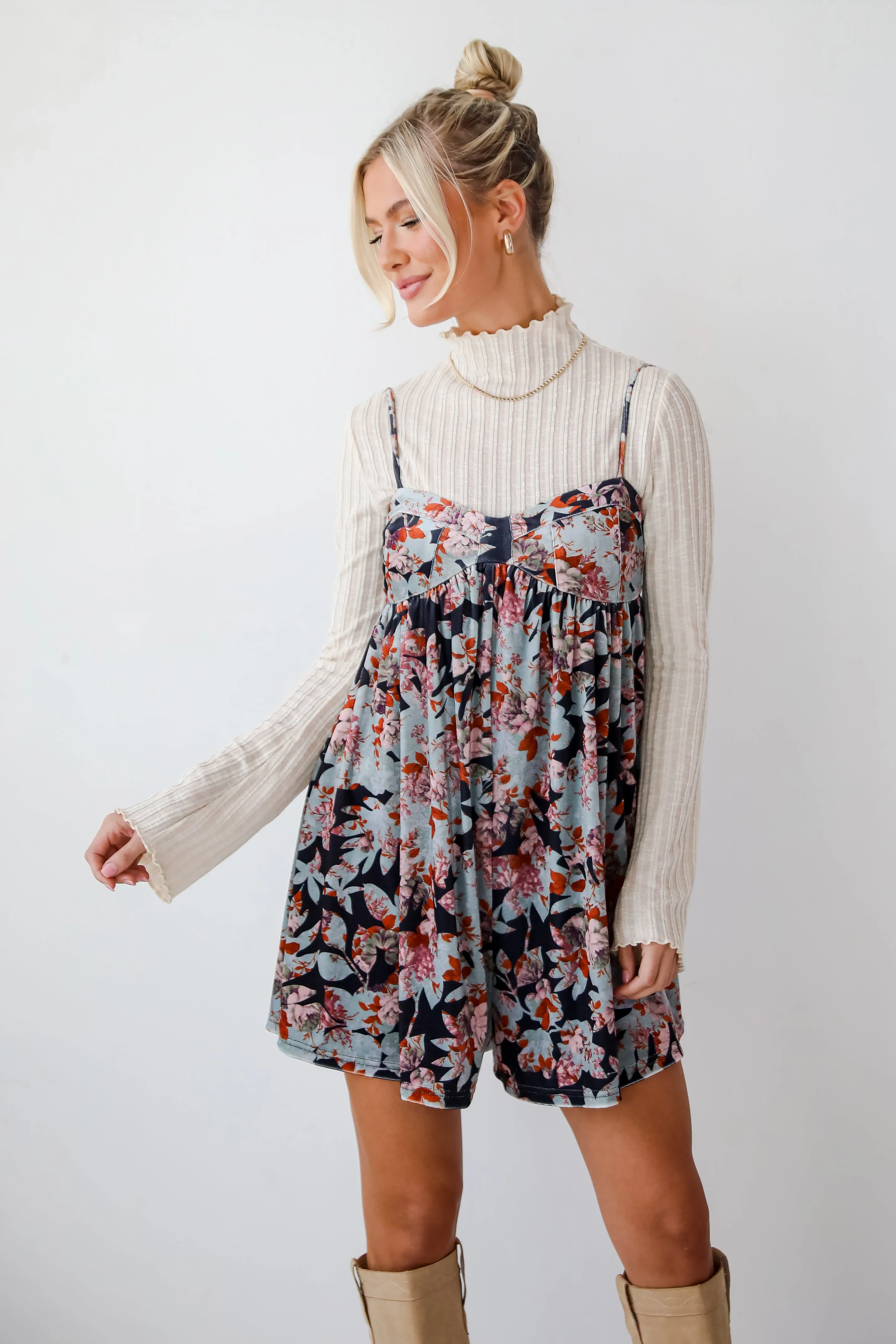 FINAL SALE - Alluring Glam Black Floral Velvet Romper