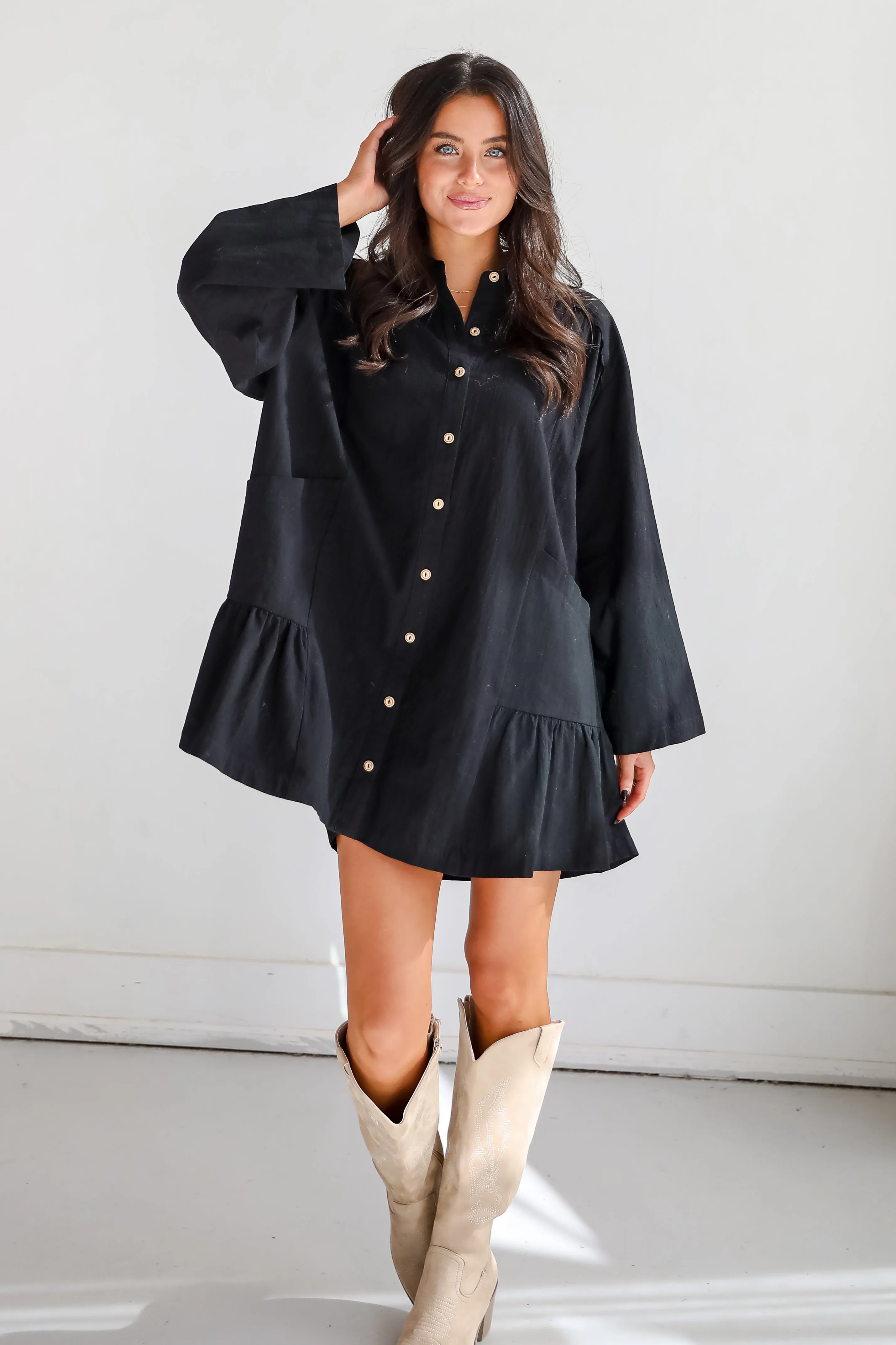 FINAL SALE - Instant Crush Black Button Front Mini Dress