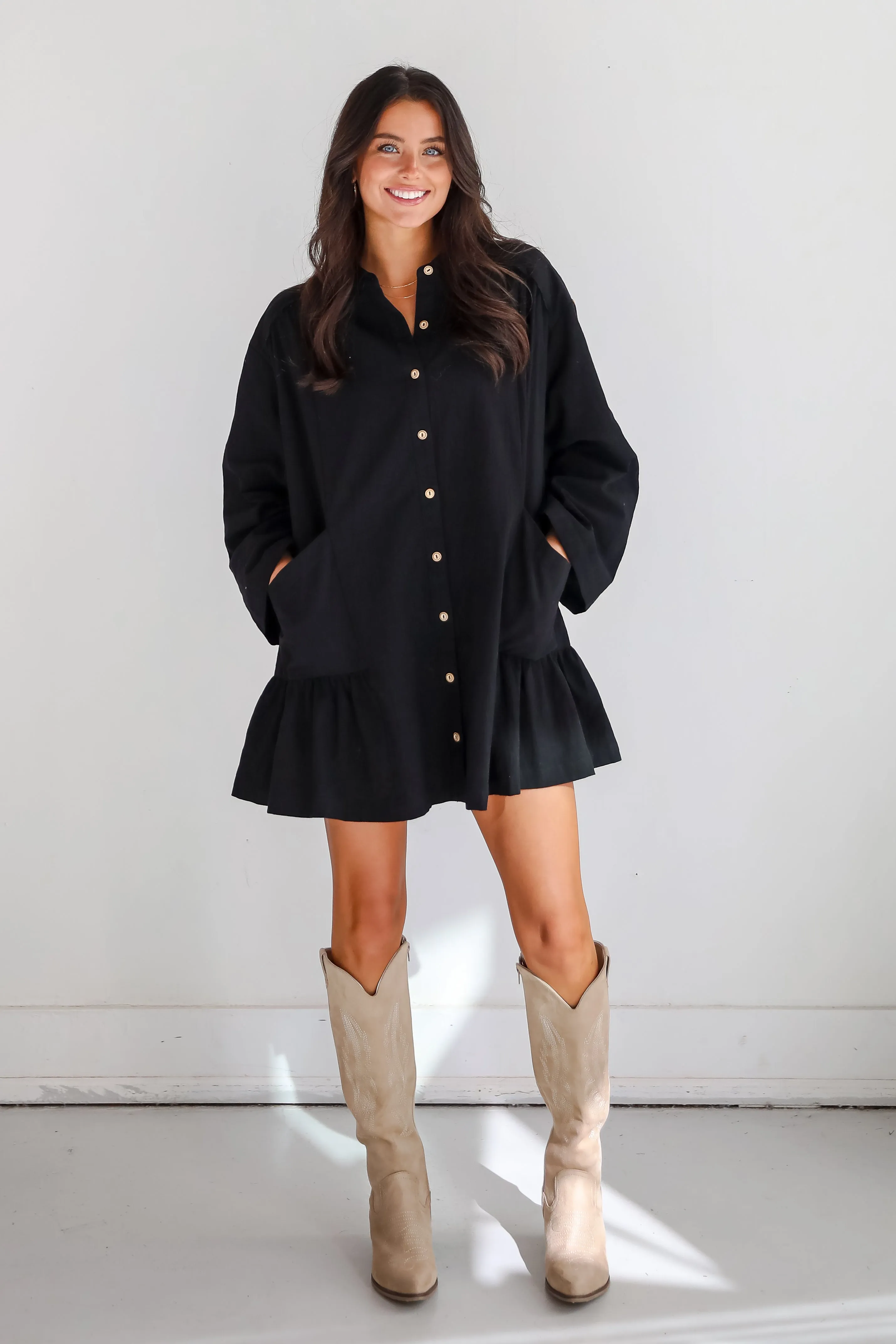 FINAL SALE - Instant Crush Black Button Front Mini Dress