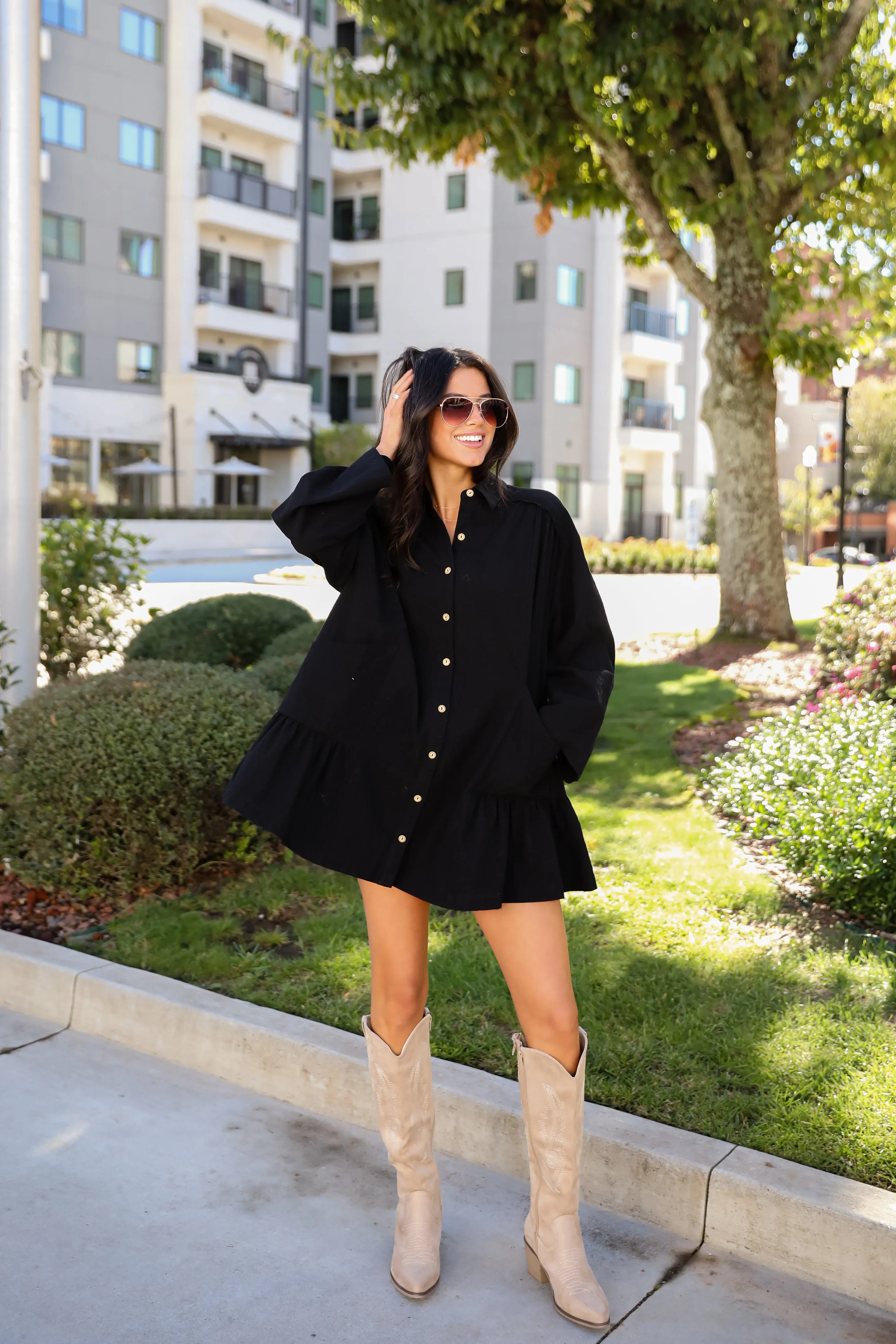FINAL SALE - Instant Crush Black Button Front Mini Dress
