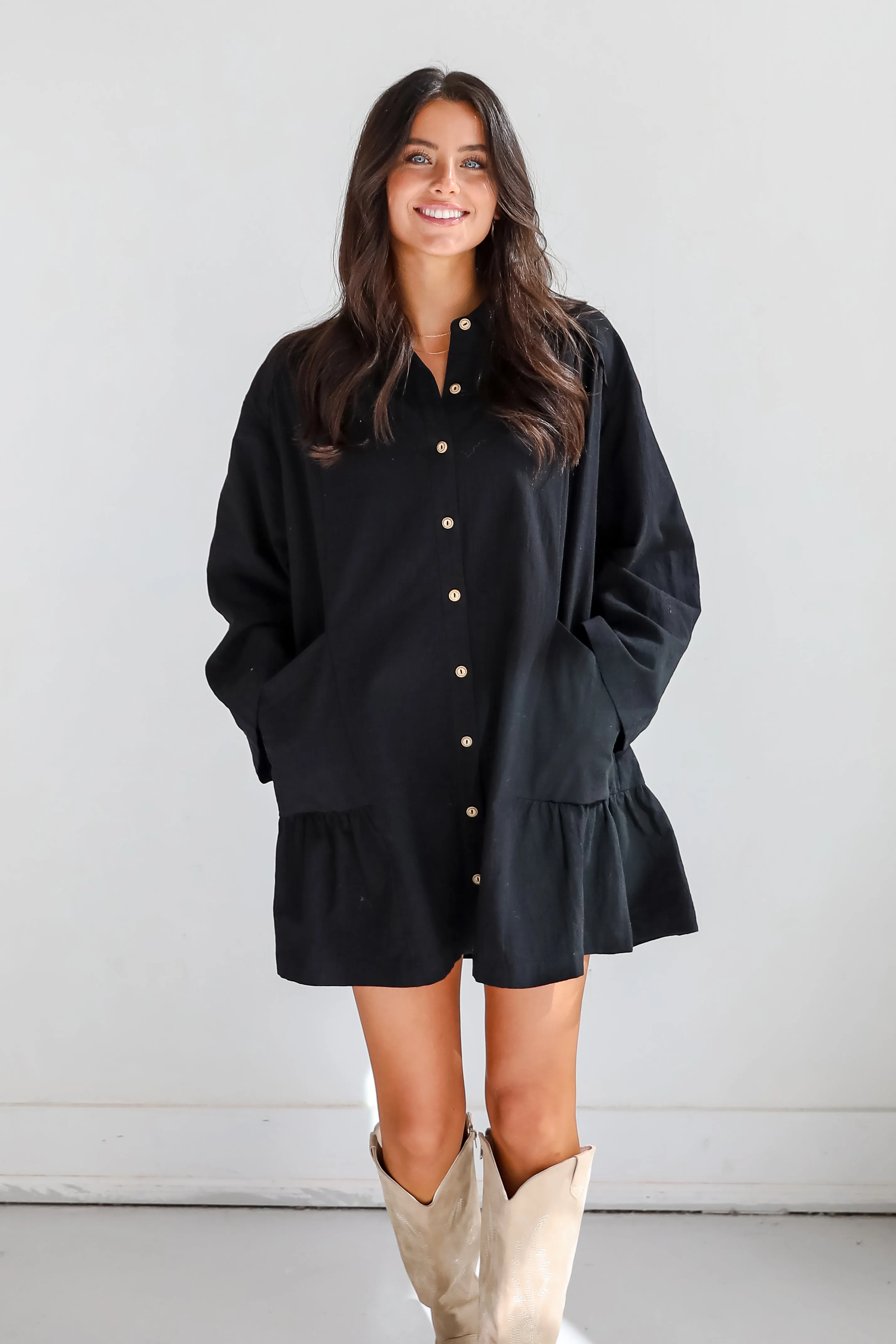 FINAL SALE - Instant Crush Black Button Front Mini Dress