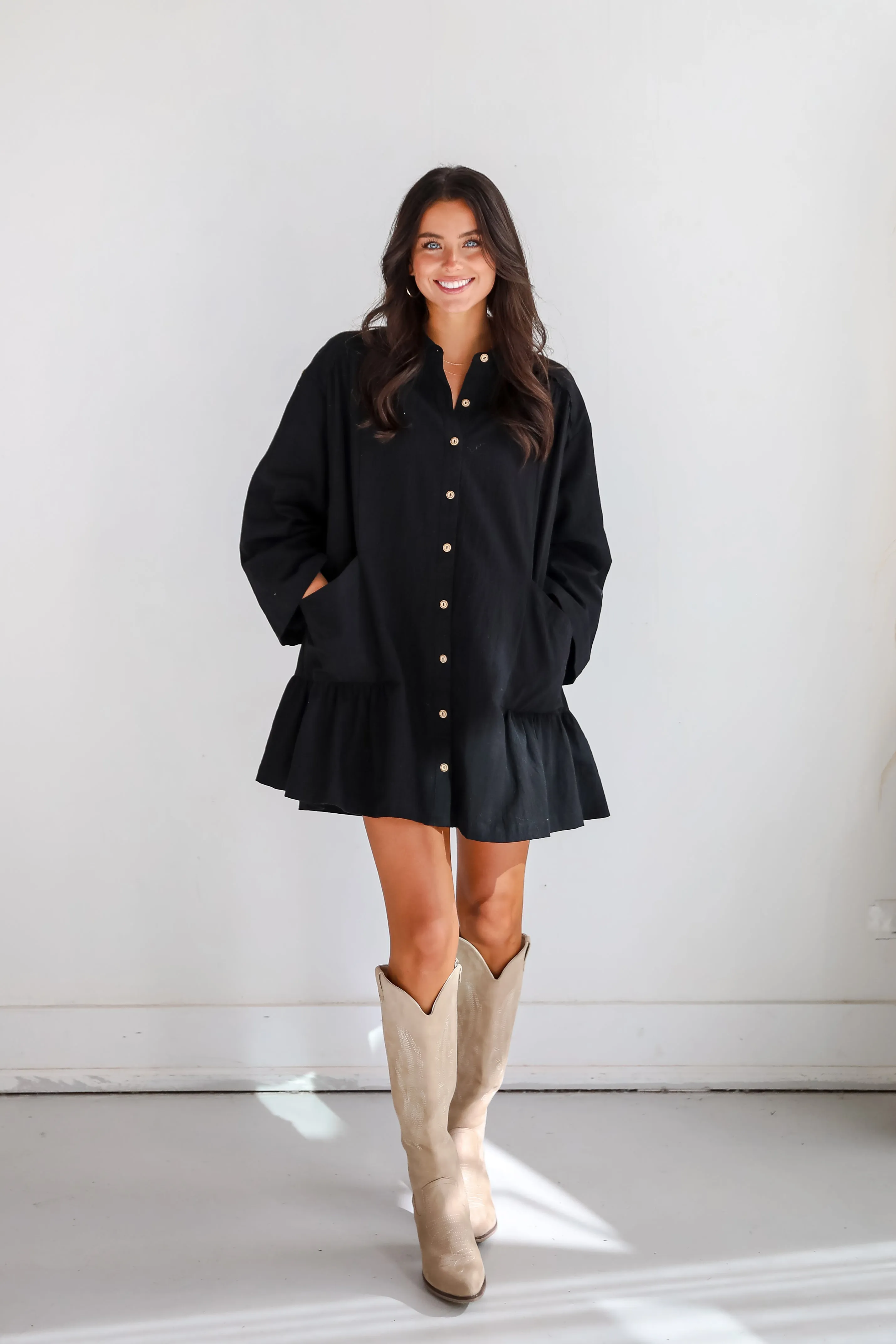 FINAL SALE - Instant Crush Black Button Front Mini Dress