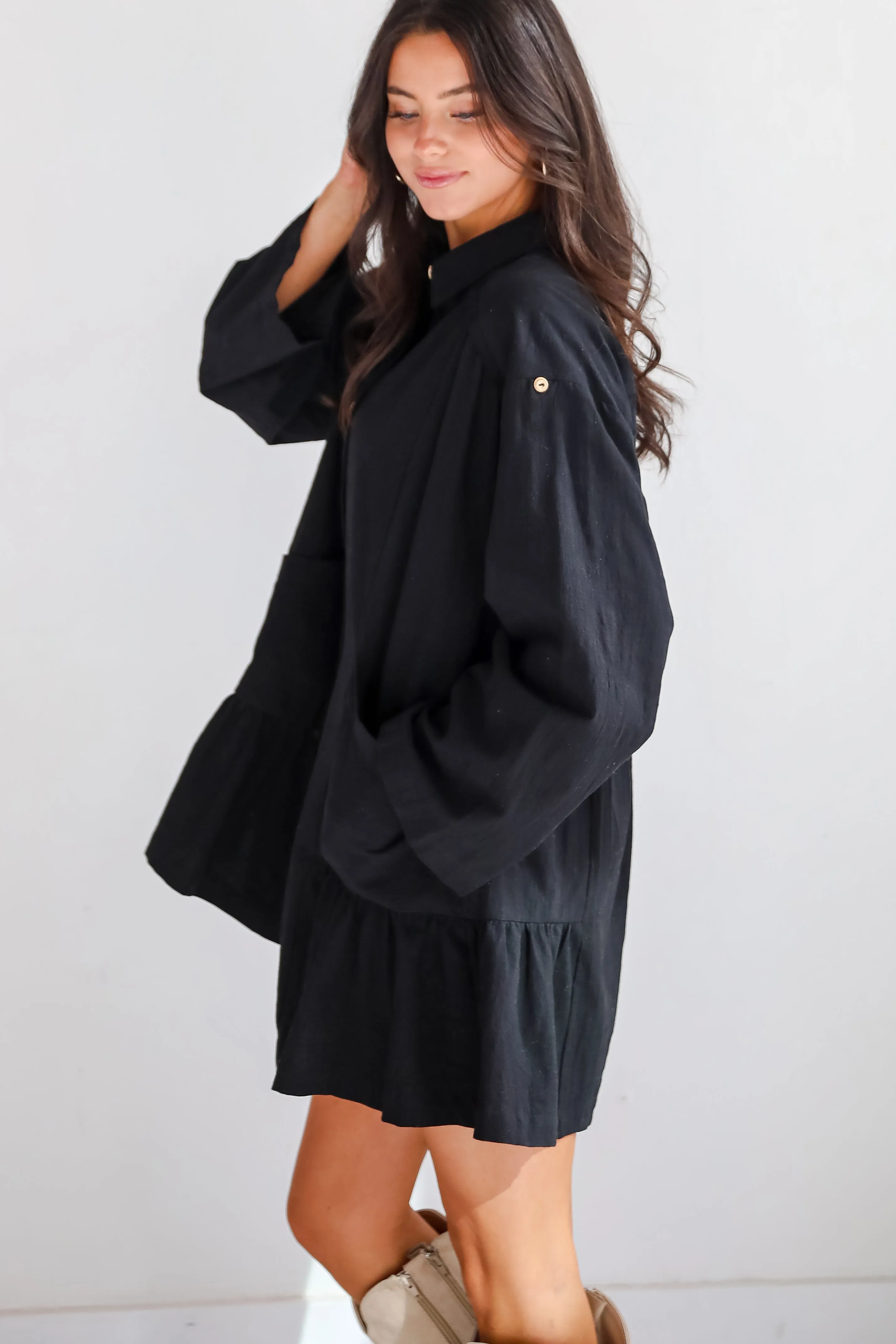 FINAL SALE - Instant Crush Black Button Front Mini Dress