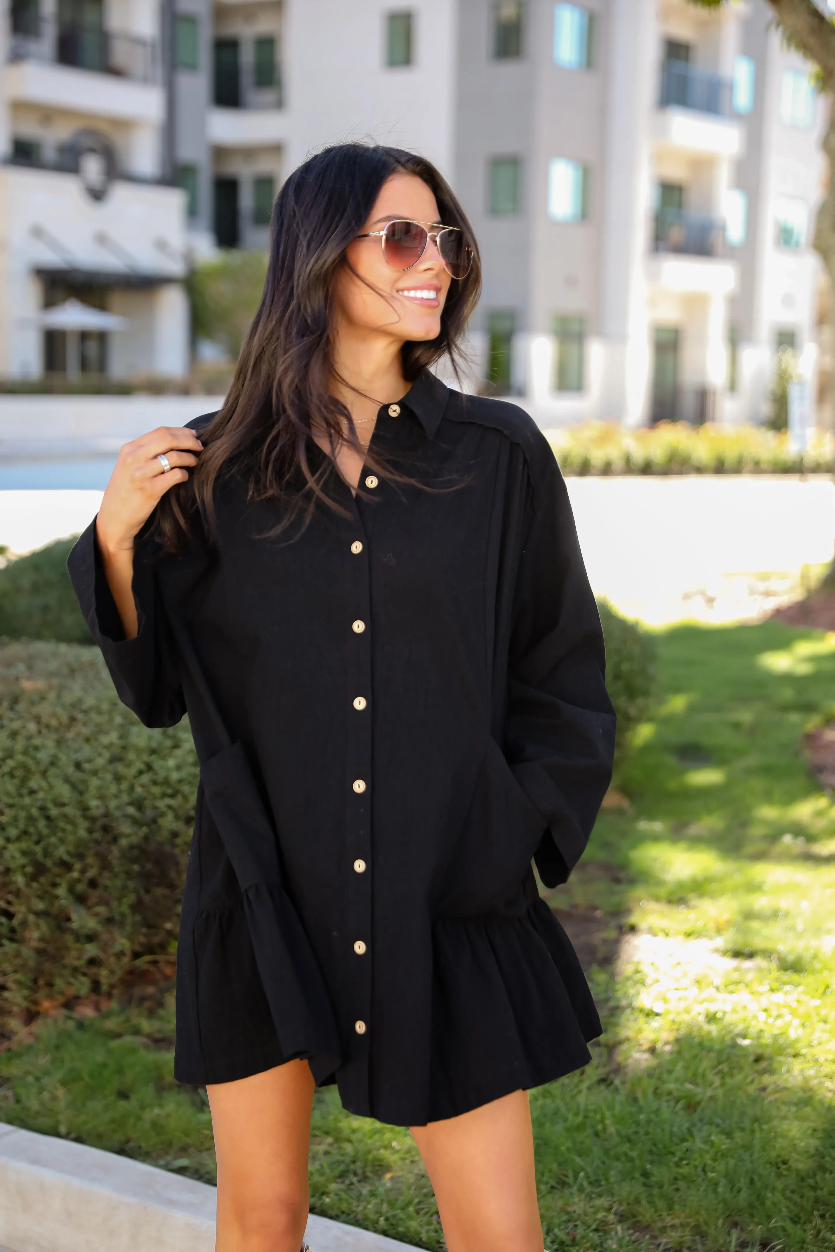 FINAL SALE - Instant Crush Black Button Front Mini Dress