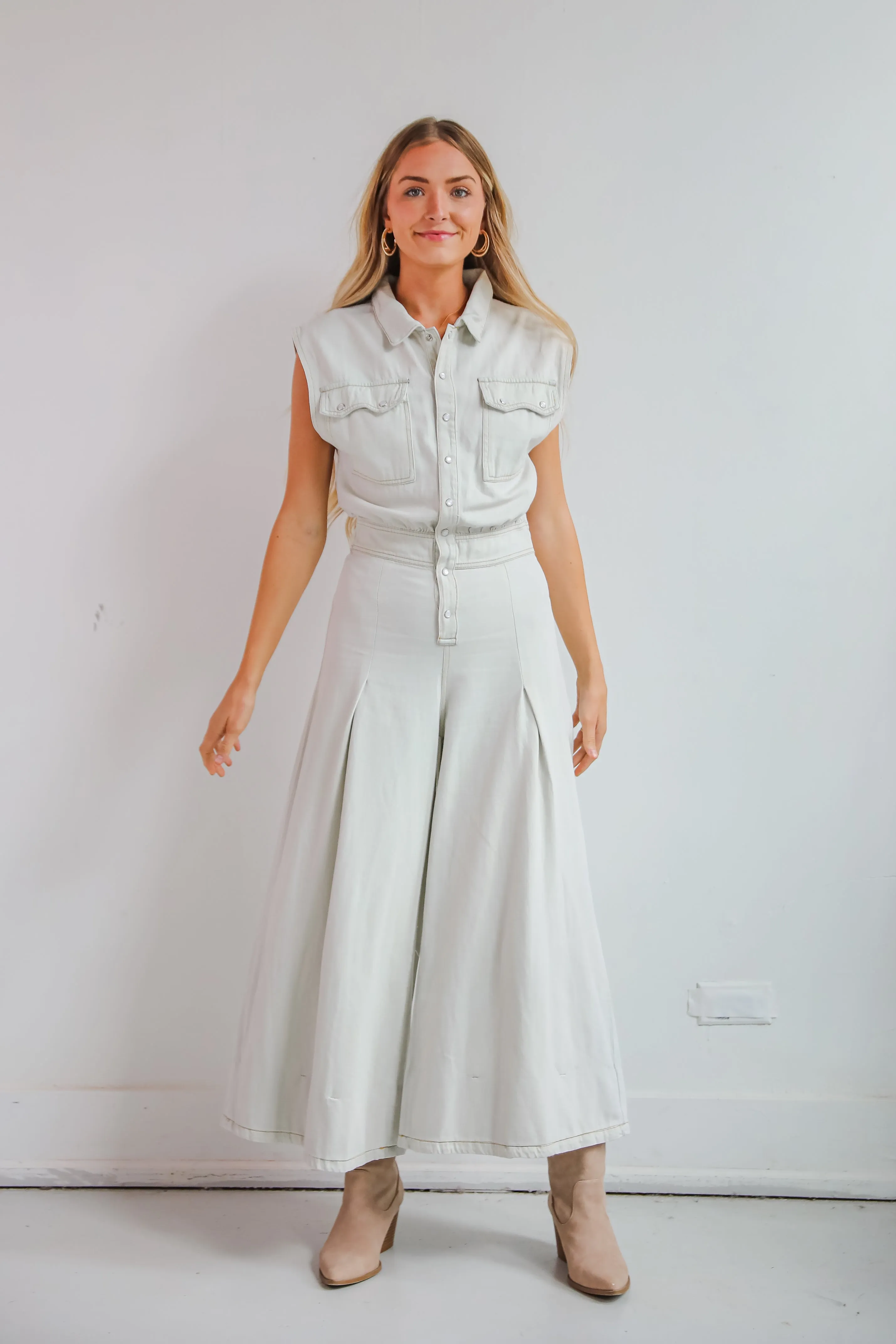 FINAL SALE - Major Charmer Light Wash Denim Jumpsuit