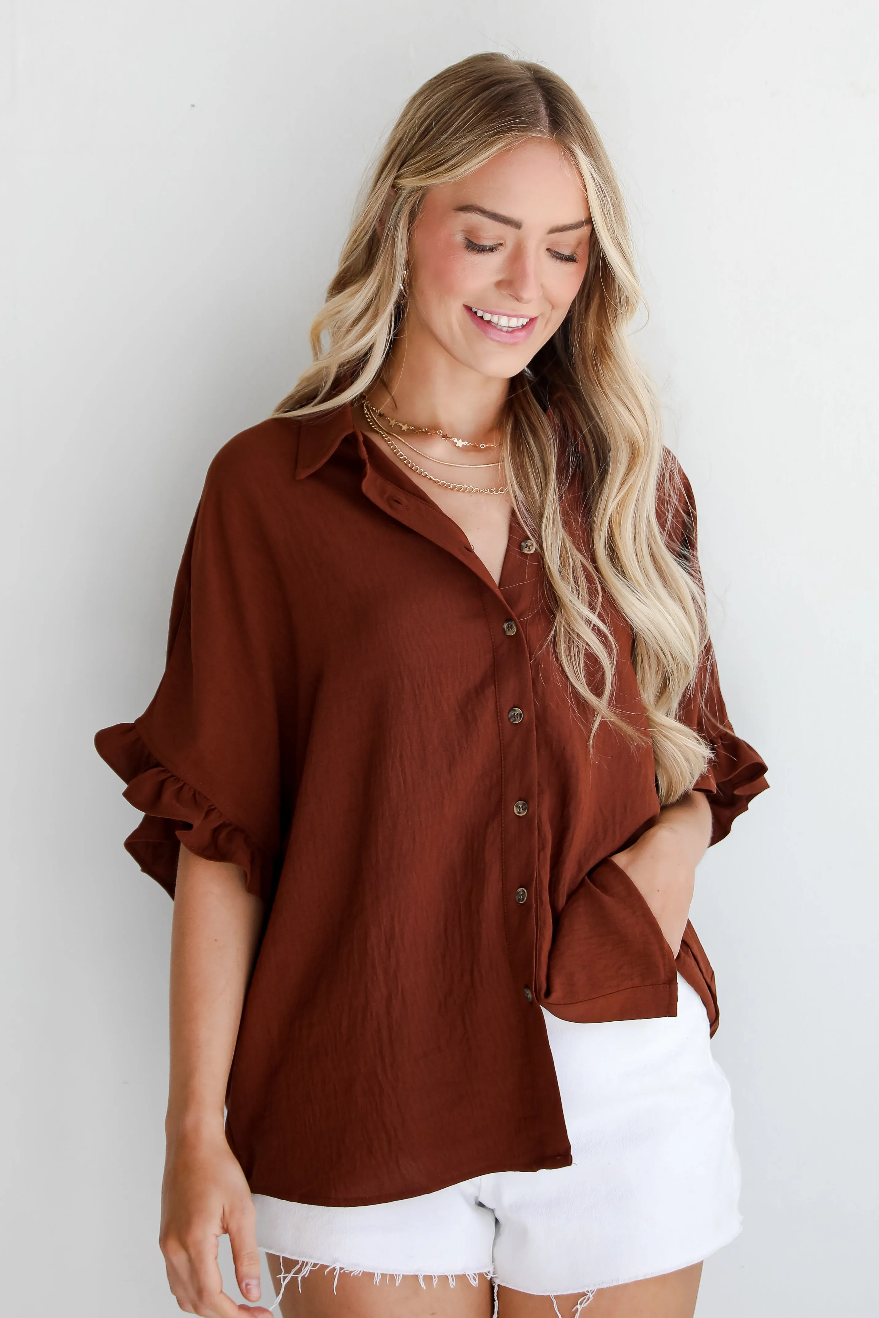 FINAL SALE - Poised Confidence Mocha Oversized Blouse