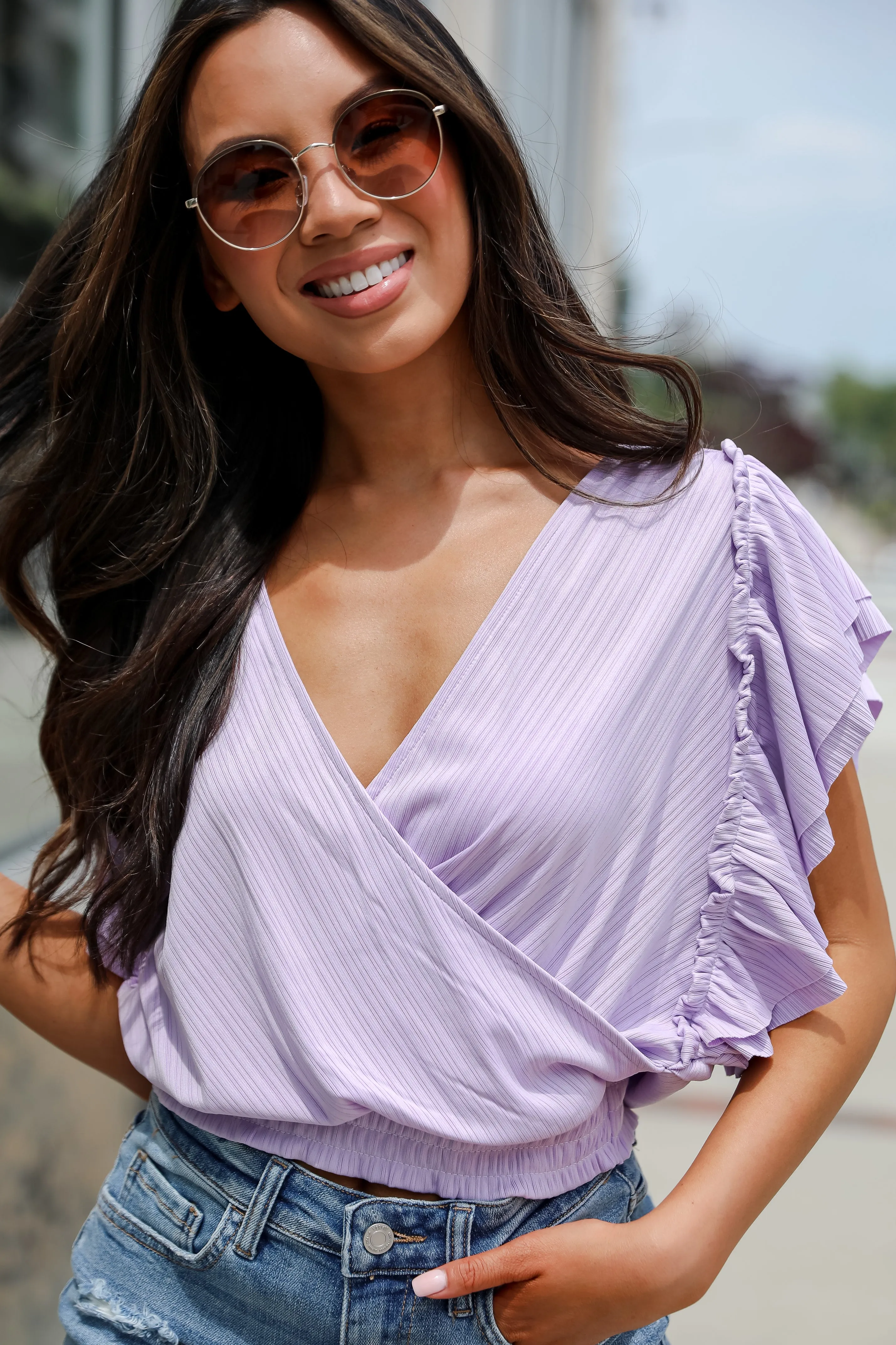 FINAL SALE - Say It Back Lavender Surplice Top