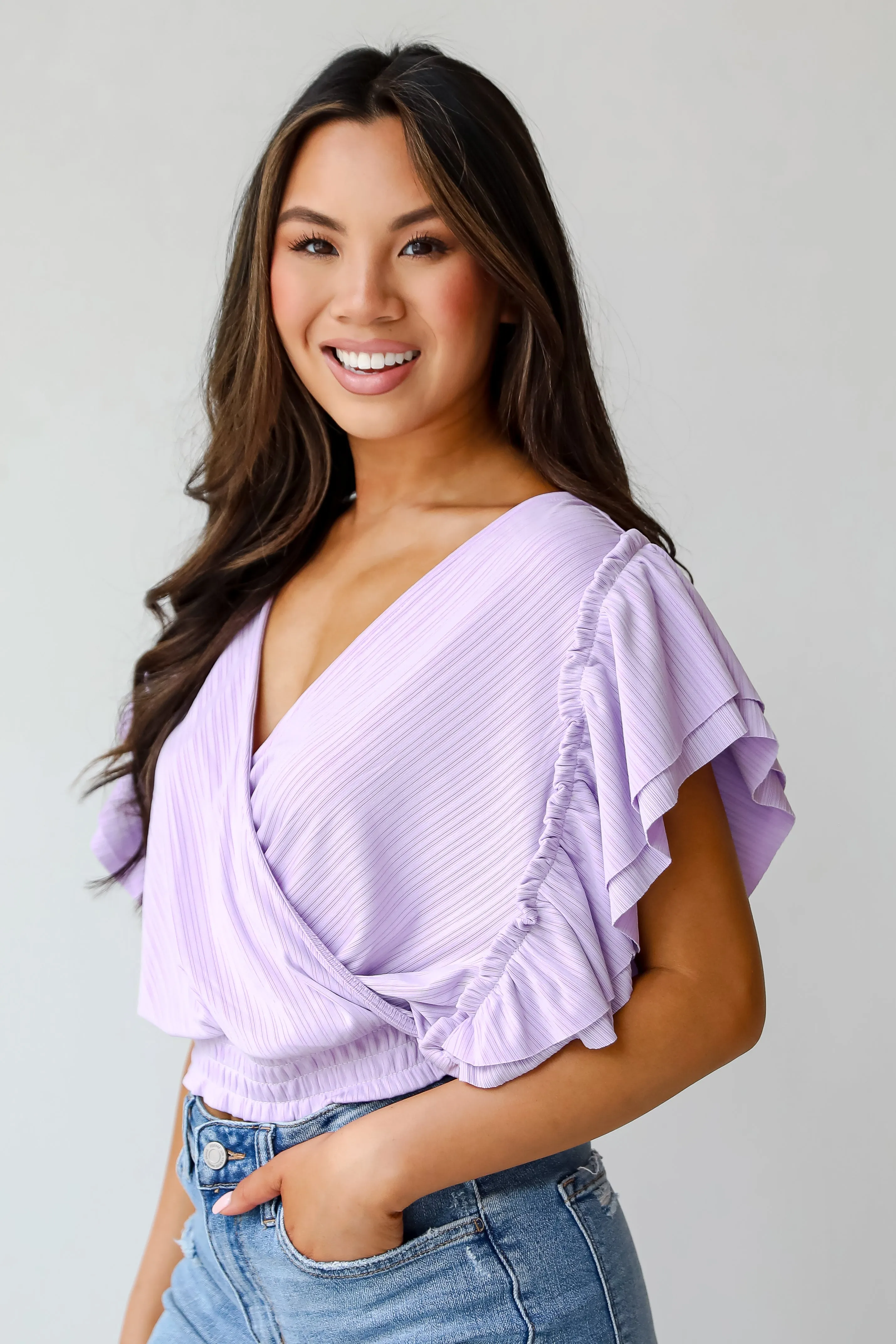 FINAL SALE - Say It Back Lavender Surplice Top